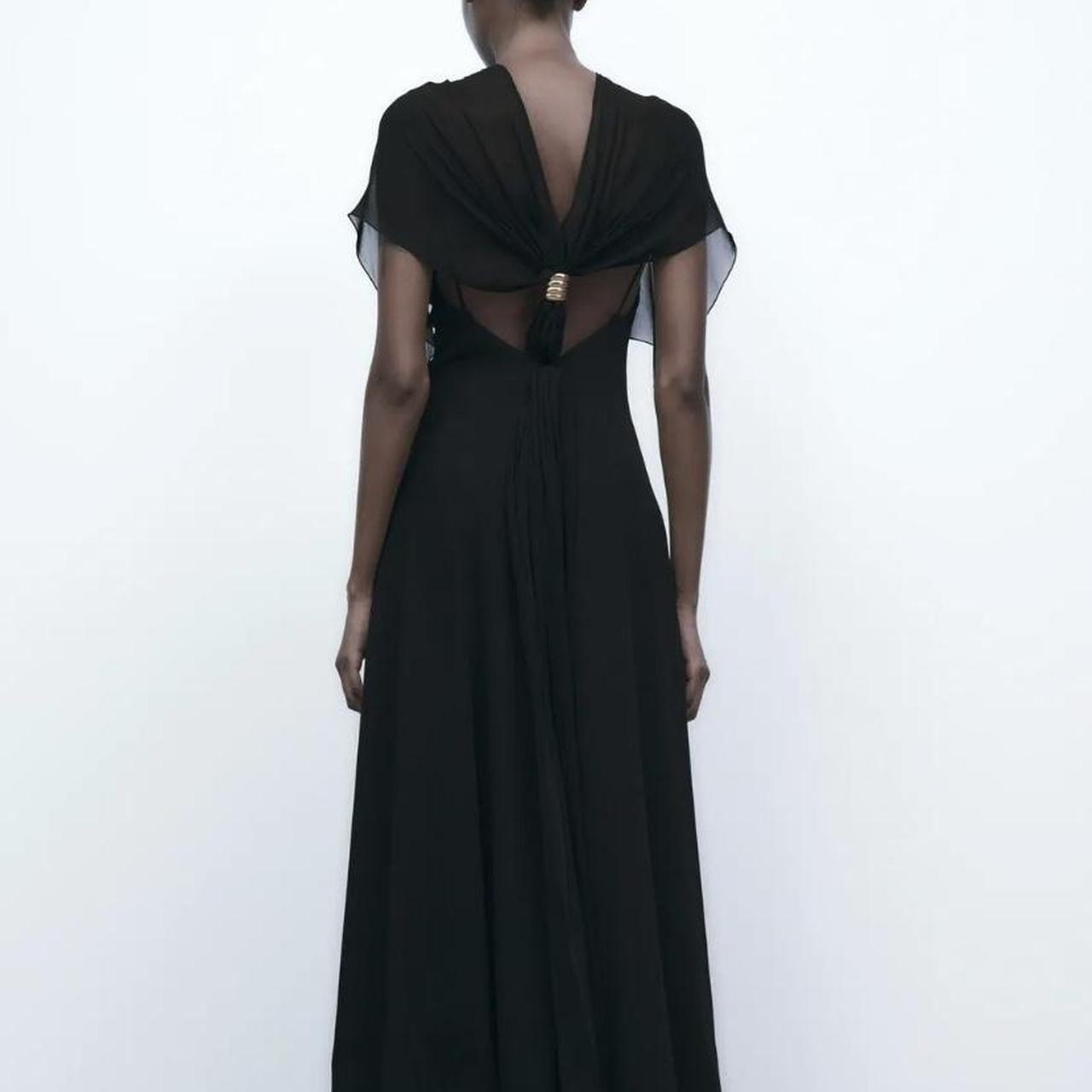 Long black Zara dress with sheer cape // size Depop