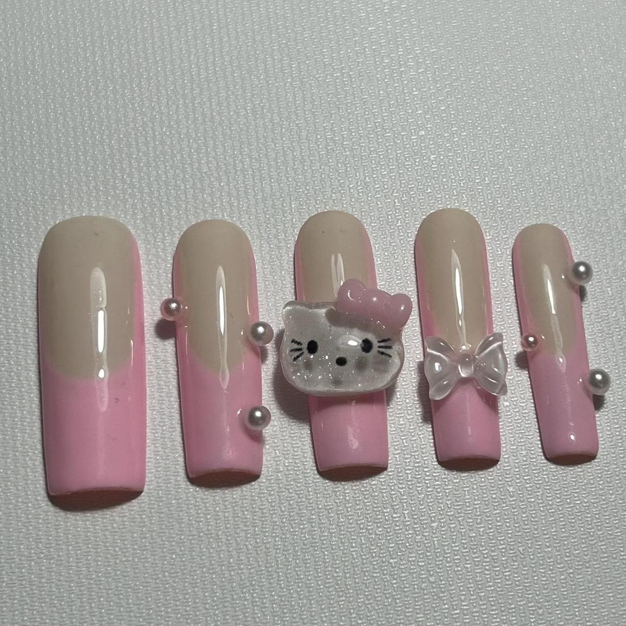 Hello Kitty Pink and White Nails | Depop