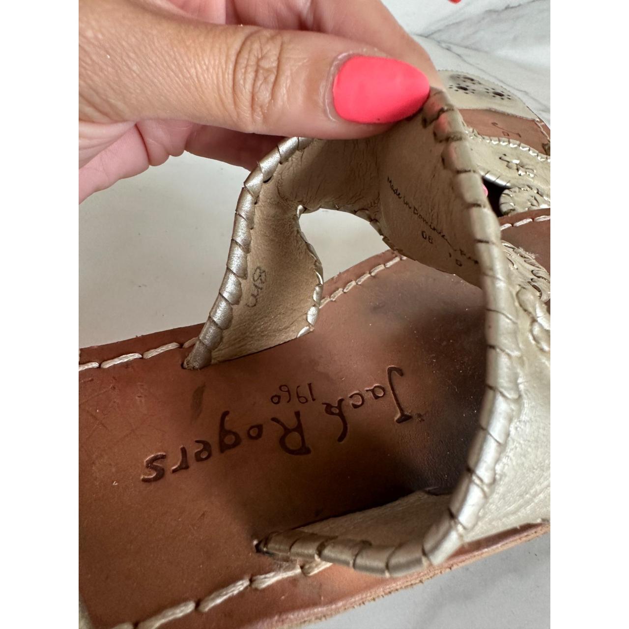 JACK ROGERS Gold Leather Signature Sandals Size... Depop