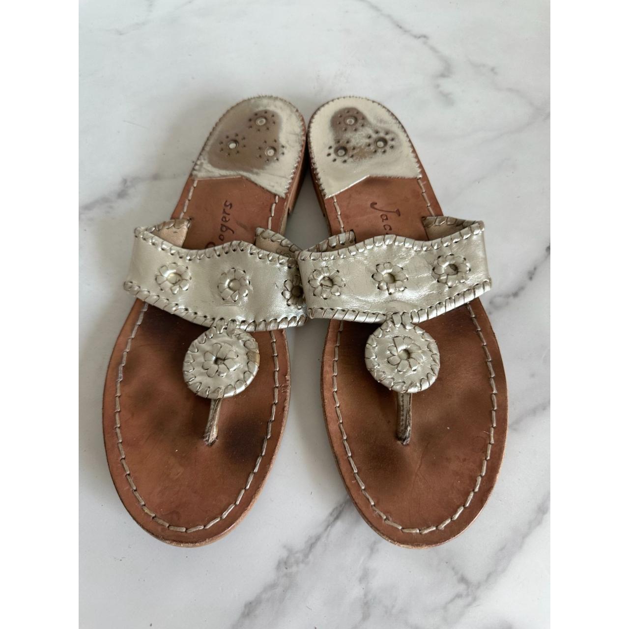 JACK ROGERS Gold Leather Signature Sandals Size... Depop