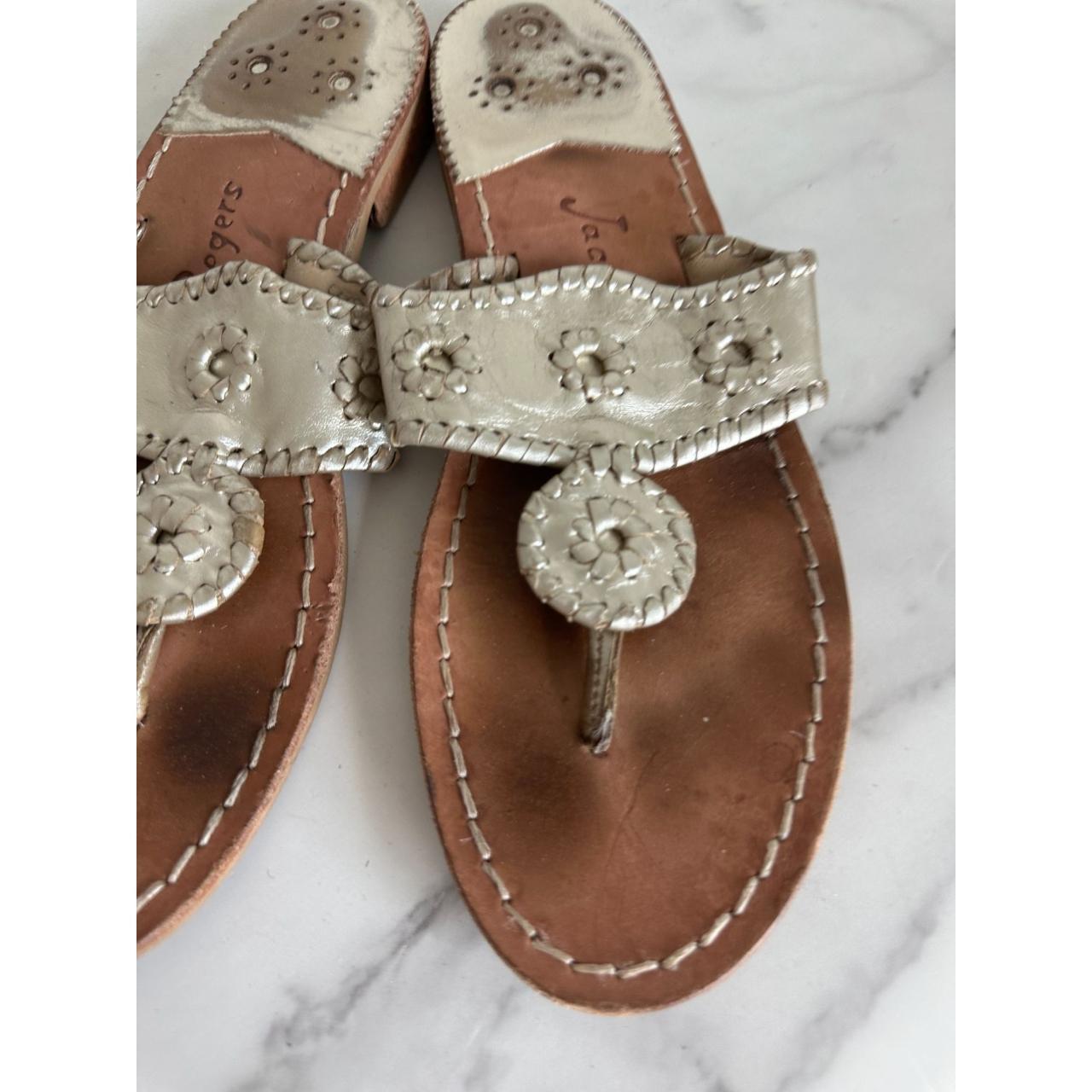 JACK ROGERS Gold Leather Signature Sandals Size... Depop