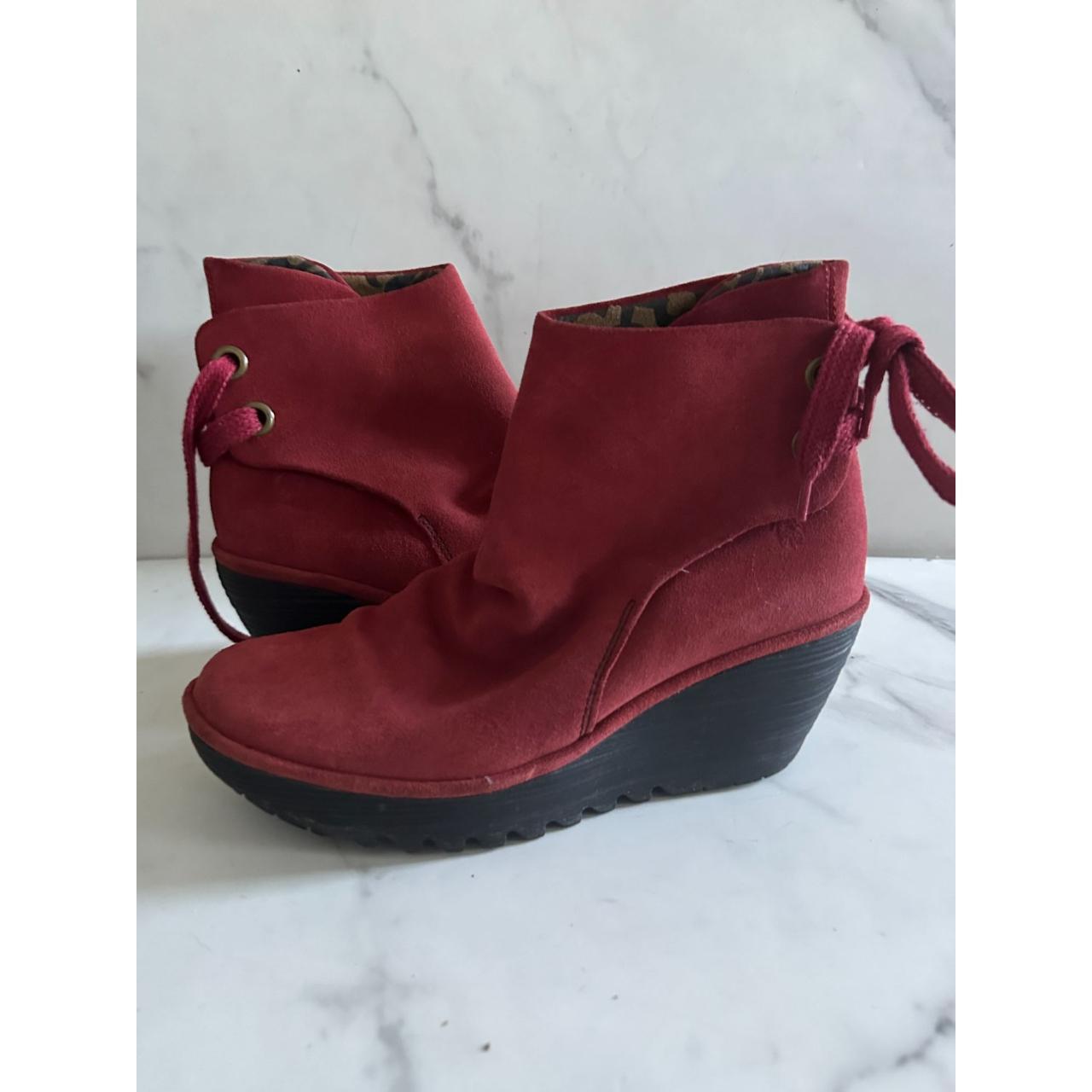 FLY LONDON Red Suede Wedge Ankle Boots Size... - Depop