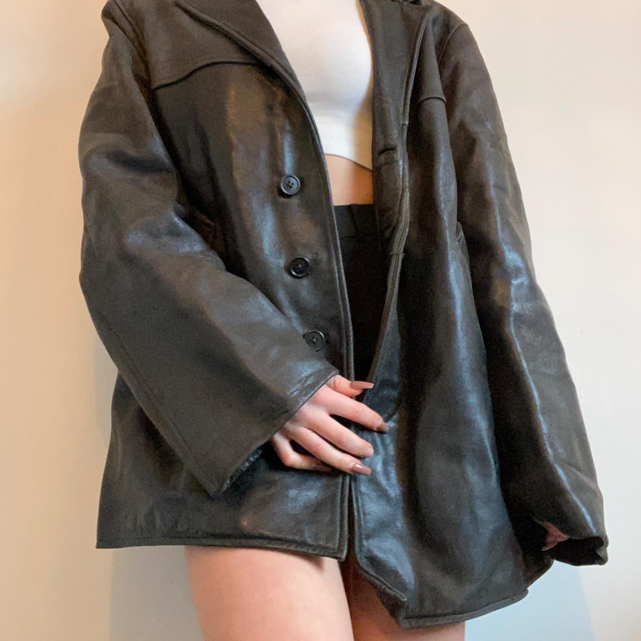 Vintage black oversized leather jacket/coat - Depop