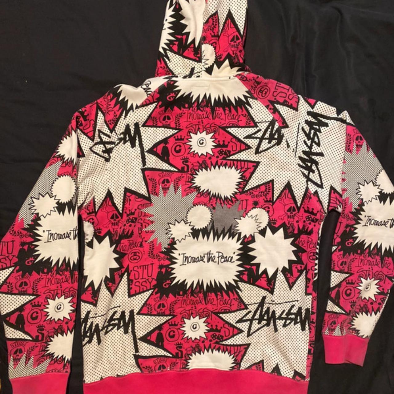 Stussy Pink Bubble text/Graffiti Zip up Hoodie worn | Depop