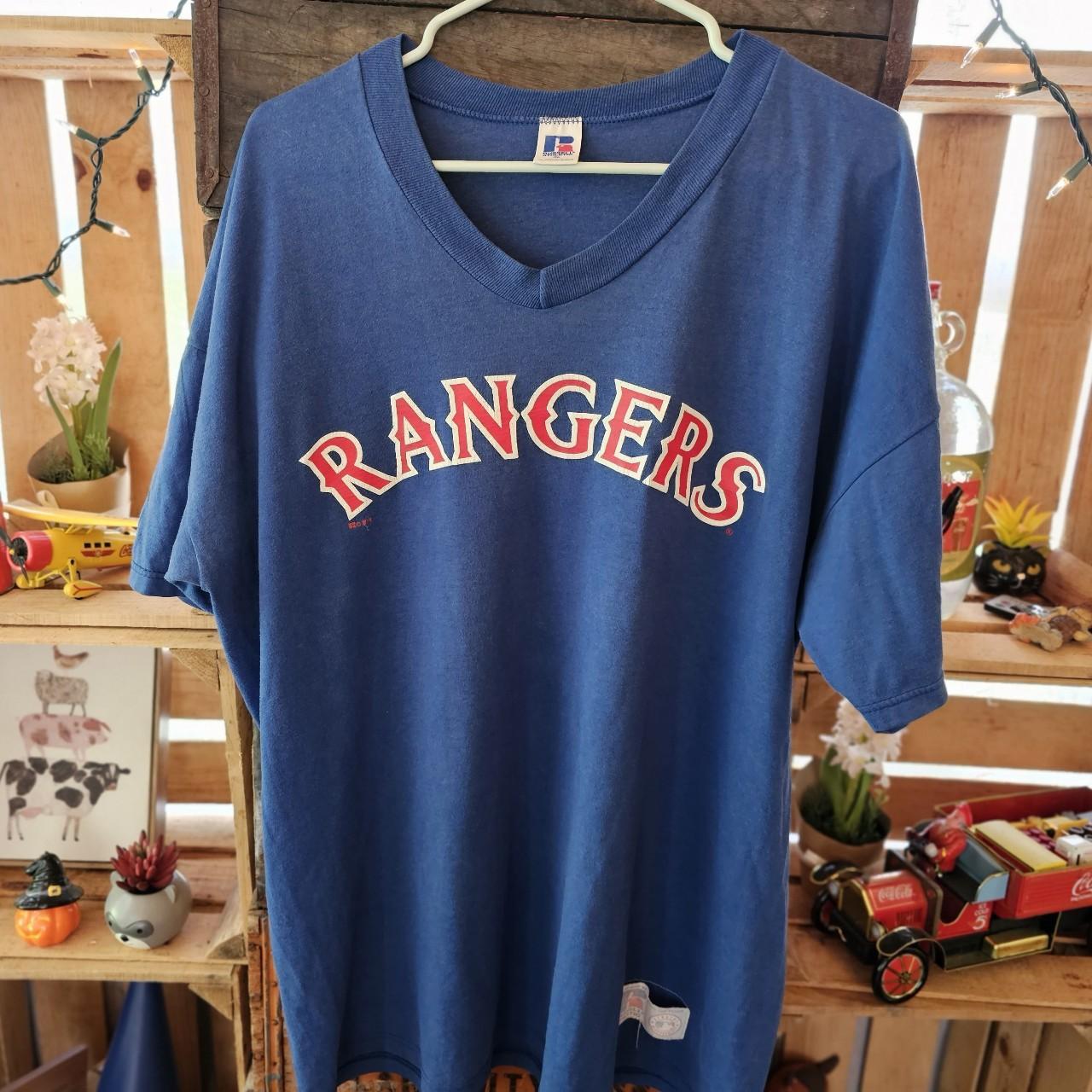 Majestic MLB Baseball TEXAS RANGERS Navy Blue Red Team Shirt
