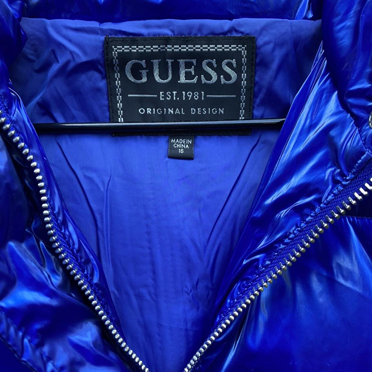 Guess Royal Blue Shiny Puffer Jacket Size Small (UK... - Depop