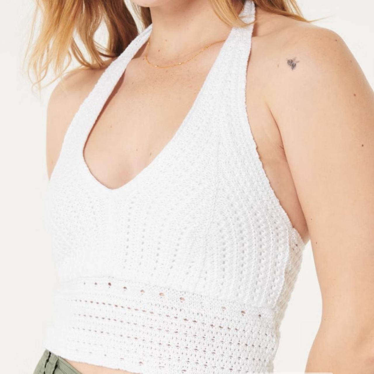 Hollister white crochet crop Halter neck