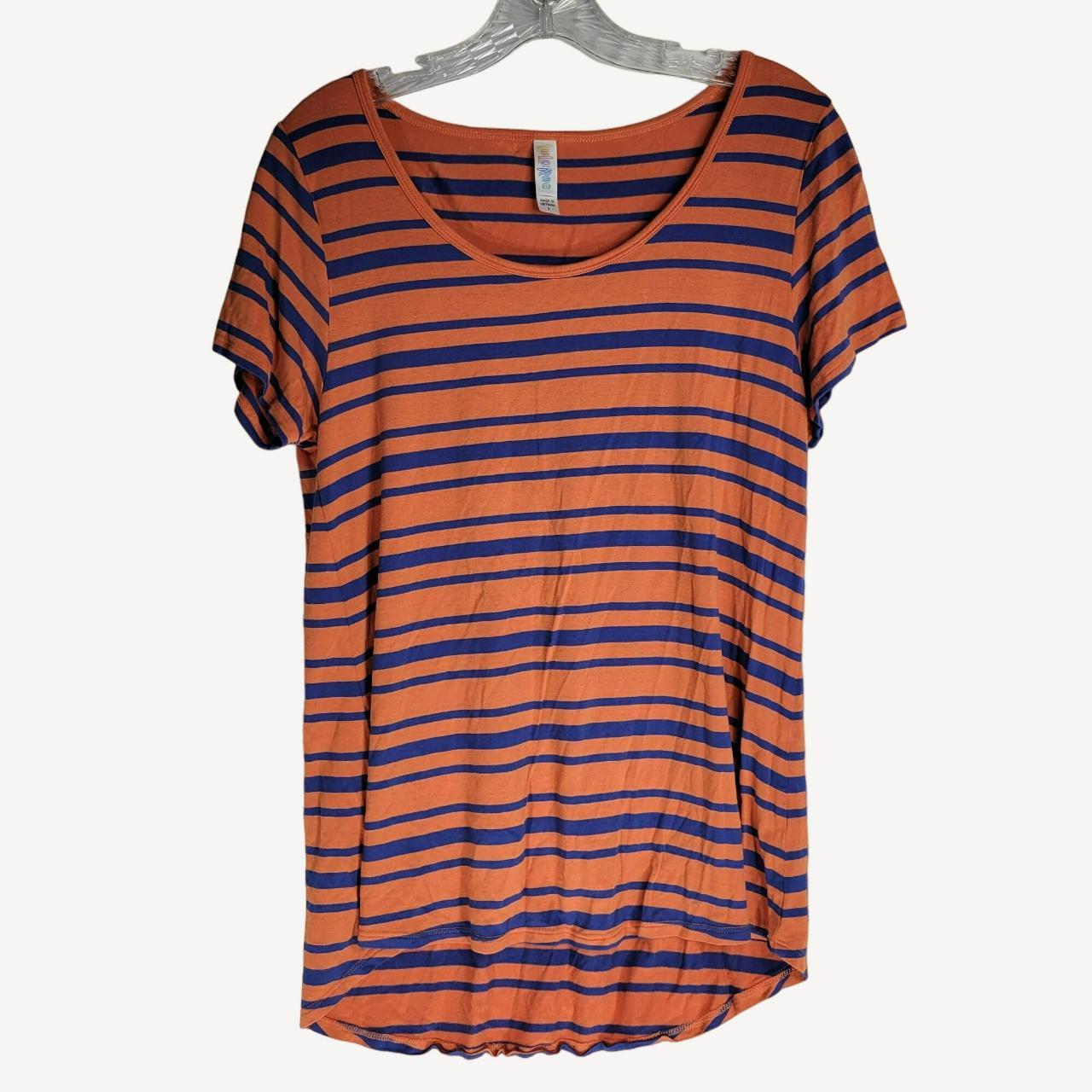 LuLaRoe Orange Blue Striped Short Sleeve Classic T- - Depop