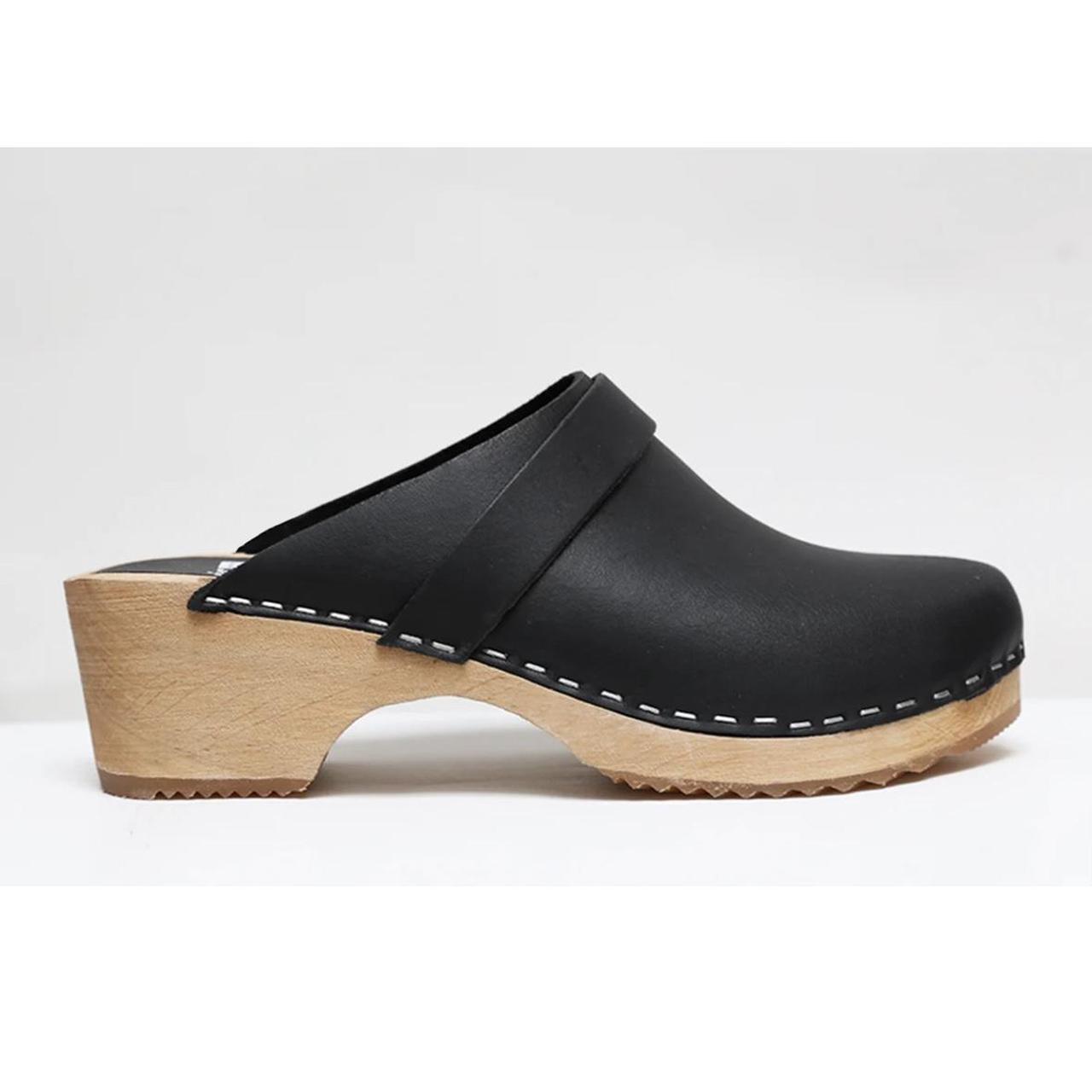 Funkis classic clog in black leather, has a 50mm... - Depop