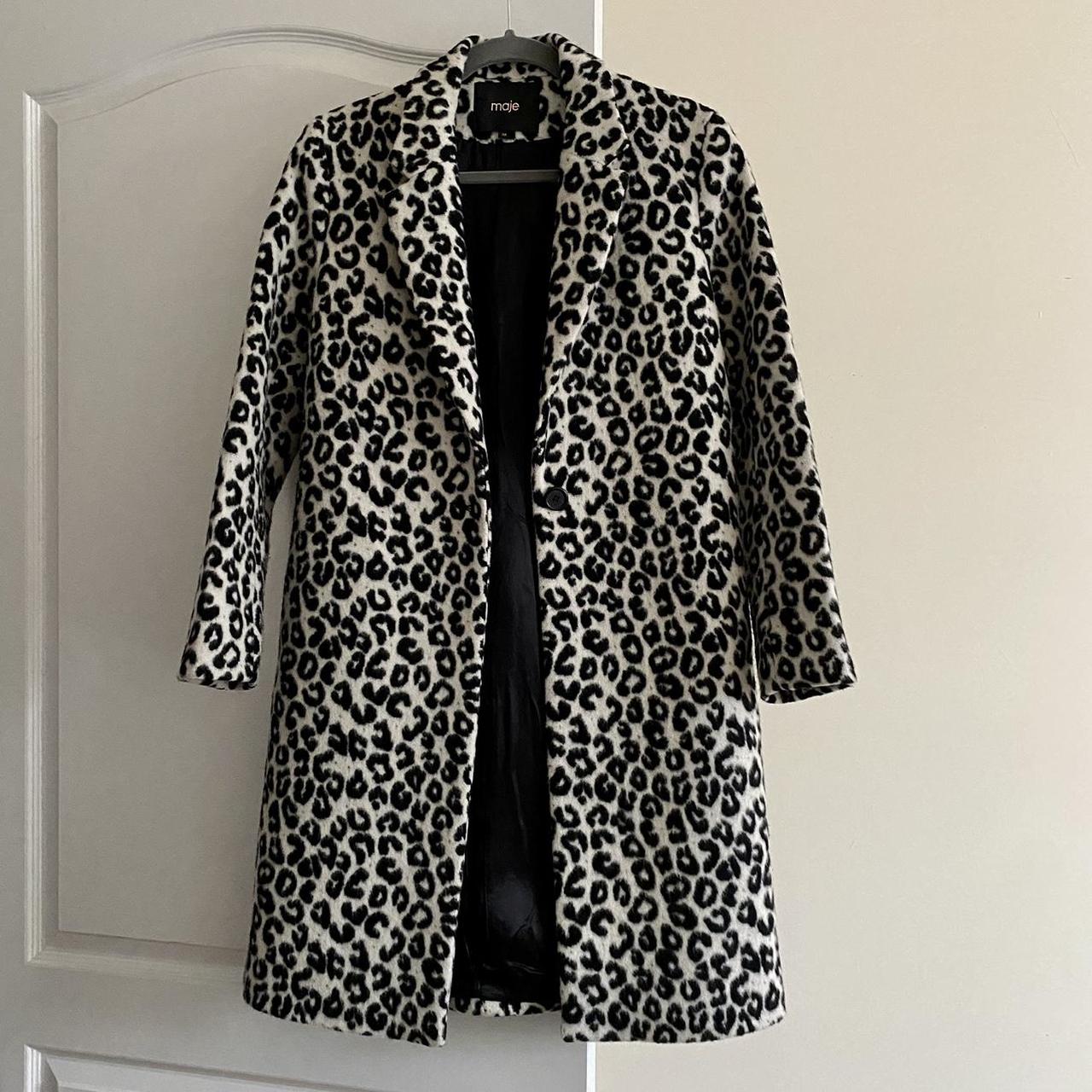 Maje leopard wool coat size 38 Black and off white... - Depop