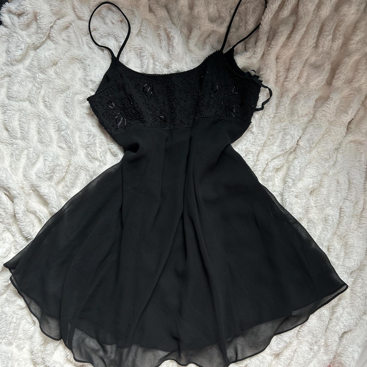 Pretty black Flowy dress mini dress long top goth... - Depop