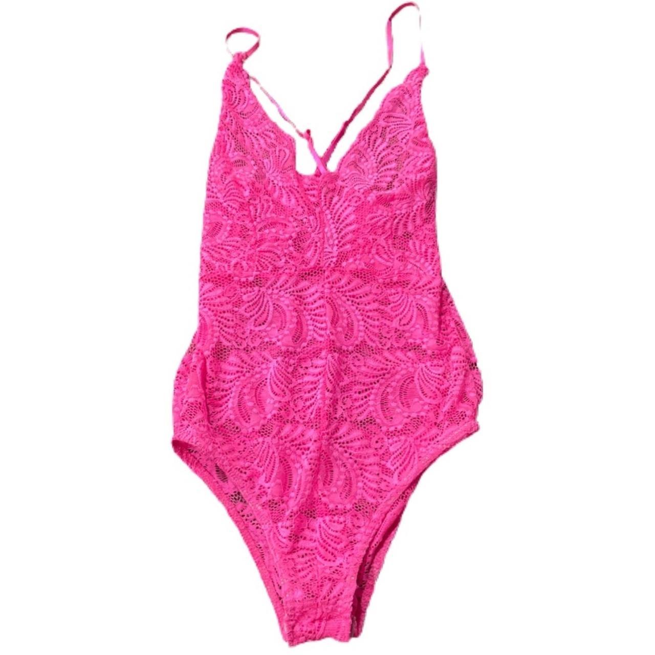 Mint (Brand) Hot Pink Lace Bodysuit EUC - Depop