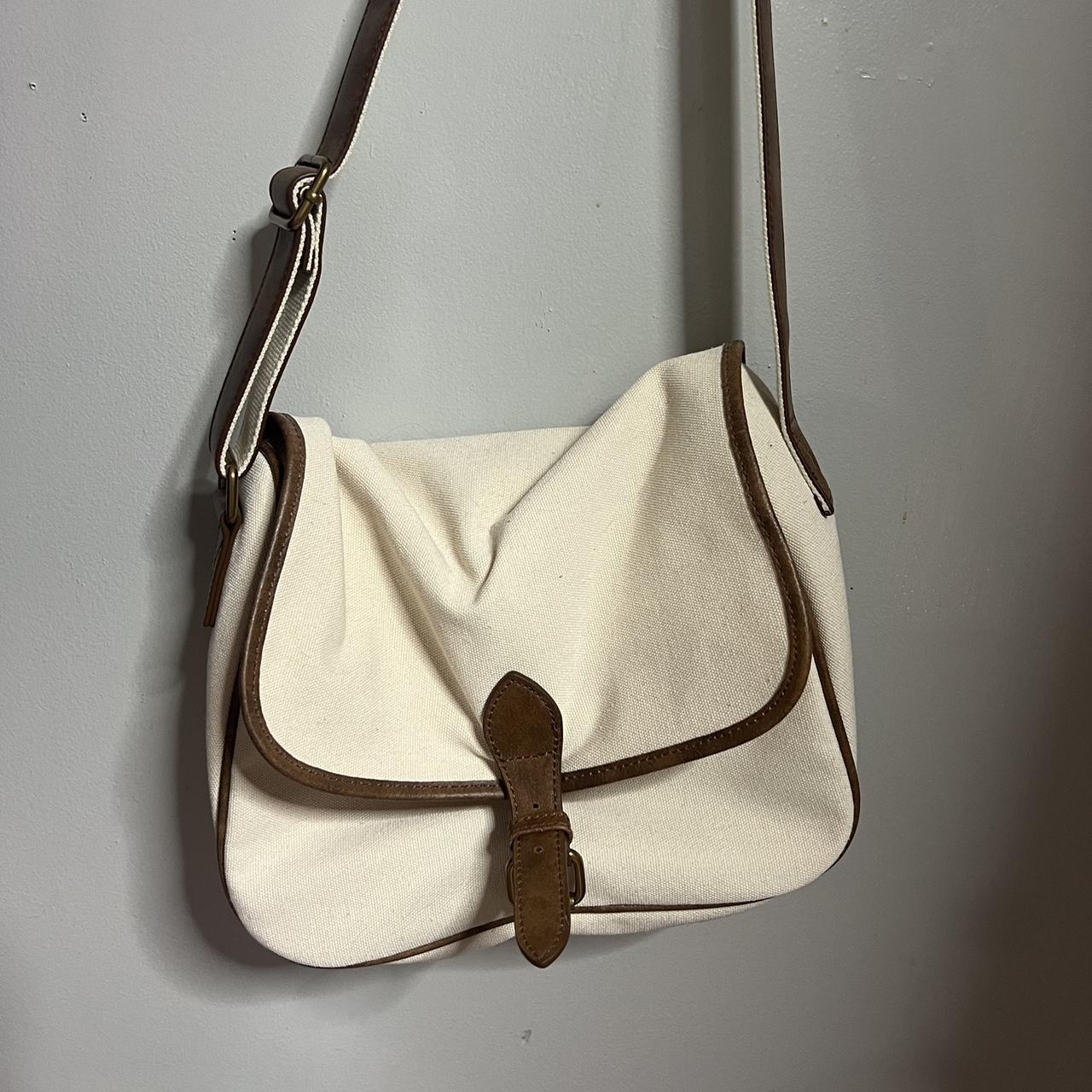 Brandy Melville Canvas Messenger Bag in Ivory... Depop
