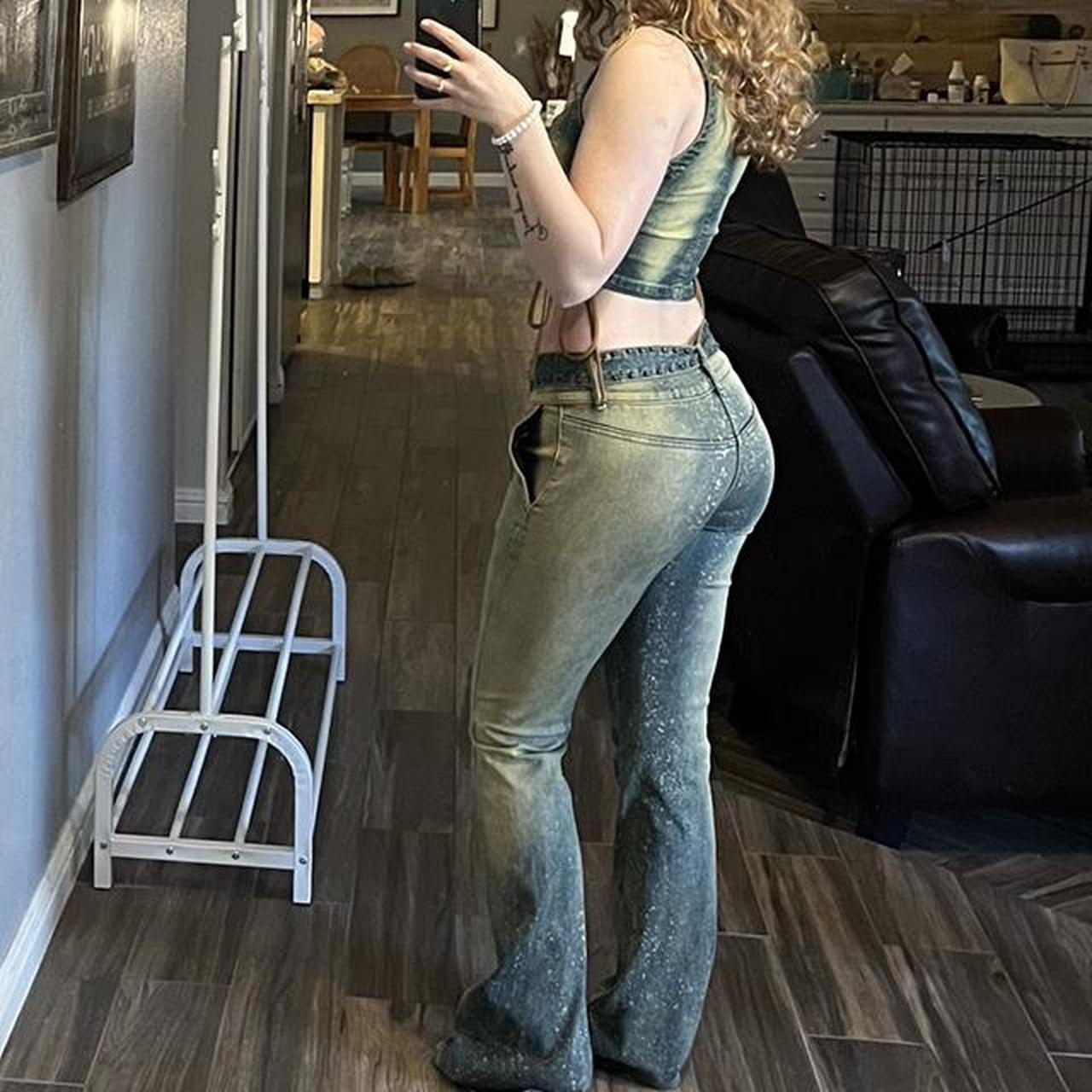 Jaded London Women's Gold and Blue Jumpsuit Depop