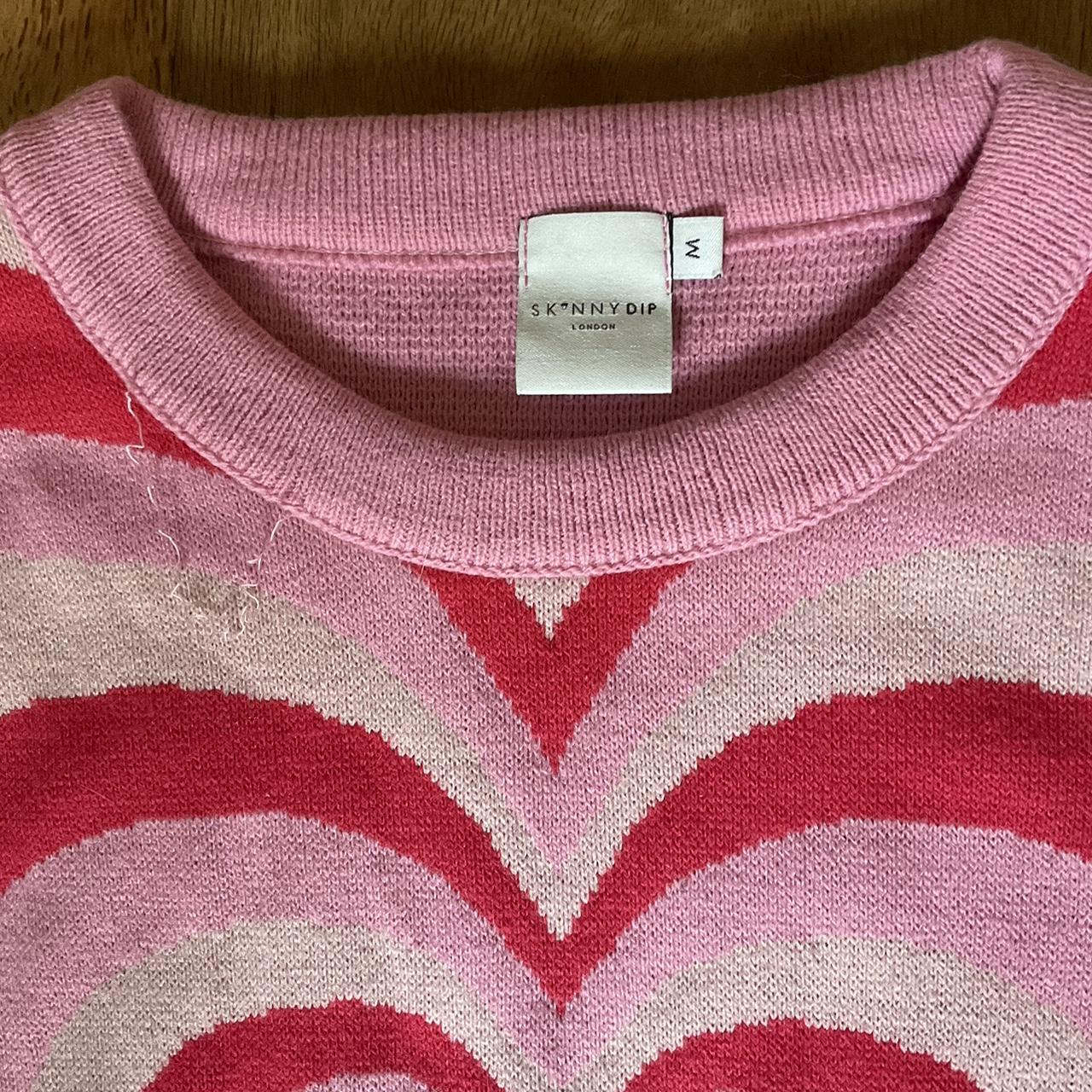 Skinny Dip pink jumper size M heart design Slight... - Depop