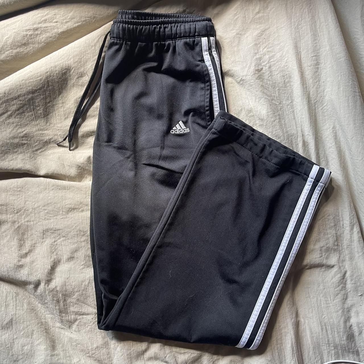 black and white adidas straight leg sweatpants -so... - Depop