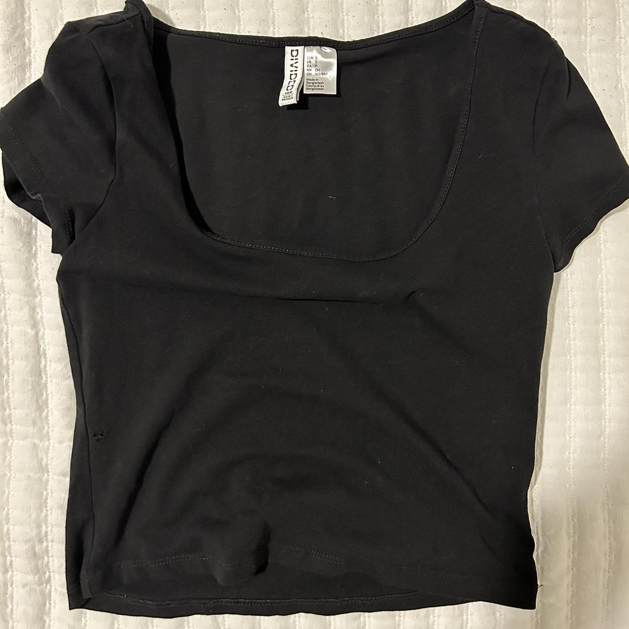 H&M black square neck top, full length (not cropped) - Depop