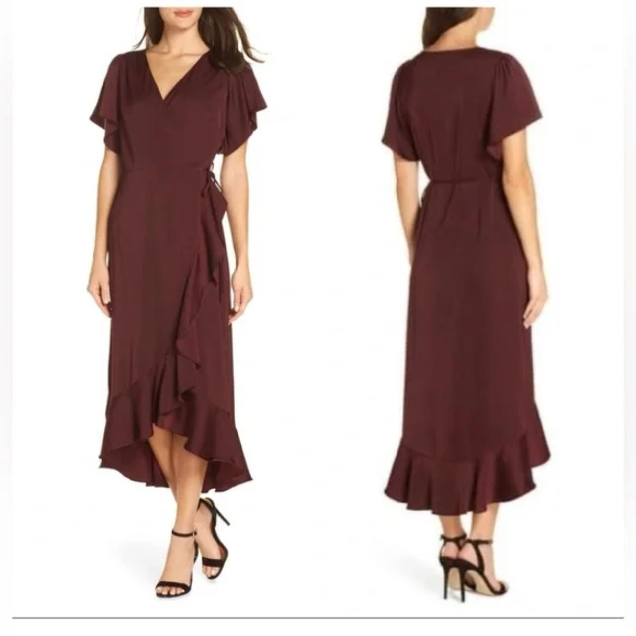 Chelsea28 Flowy Satin Midi Ruffle Wrap Dress Size