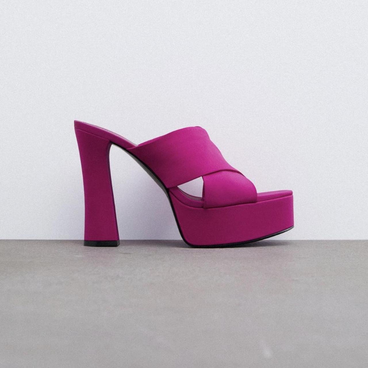 Brand New Zara High Heel Platform Sandals in Fuchsia... - Depop