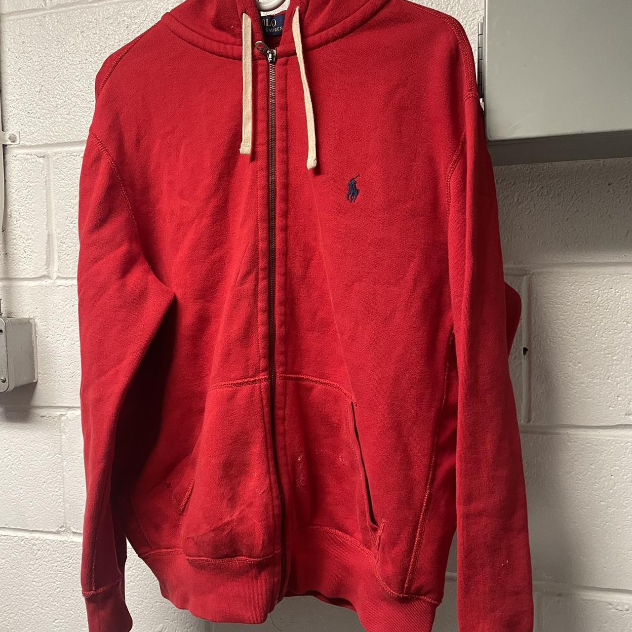Red polo zip up hoodie Has minor white paint... Depop