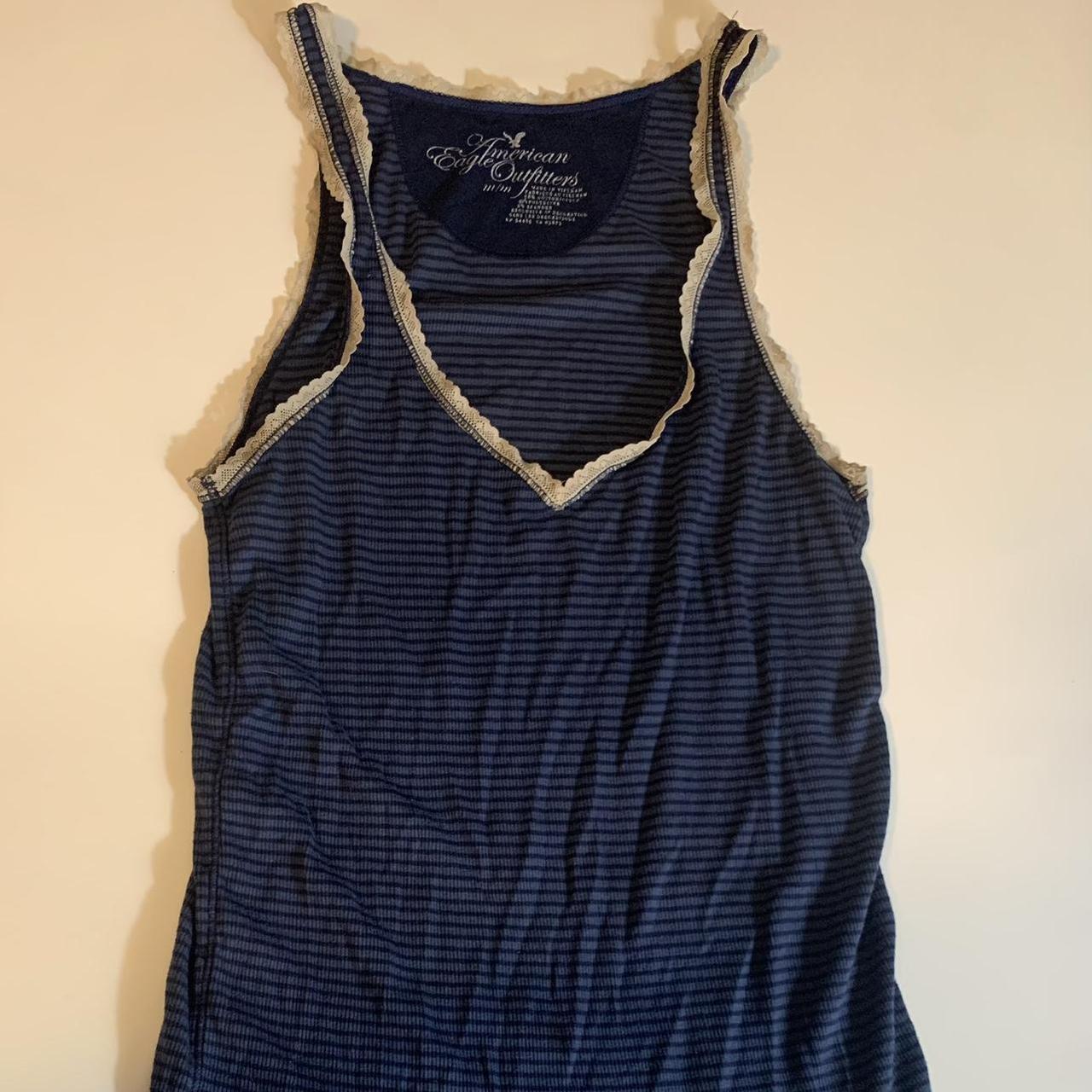 Striped 2000s American Eagle Outfitters fitted tank... - Depop