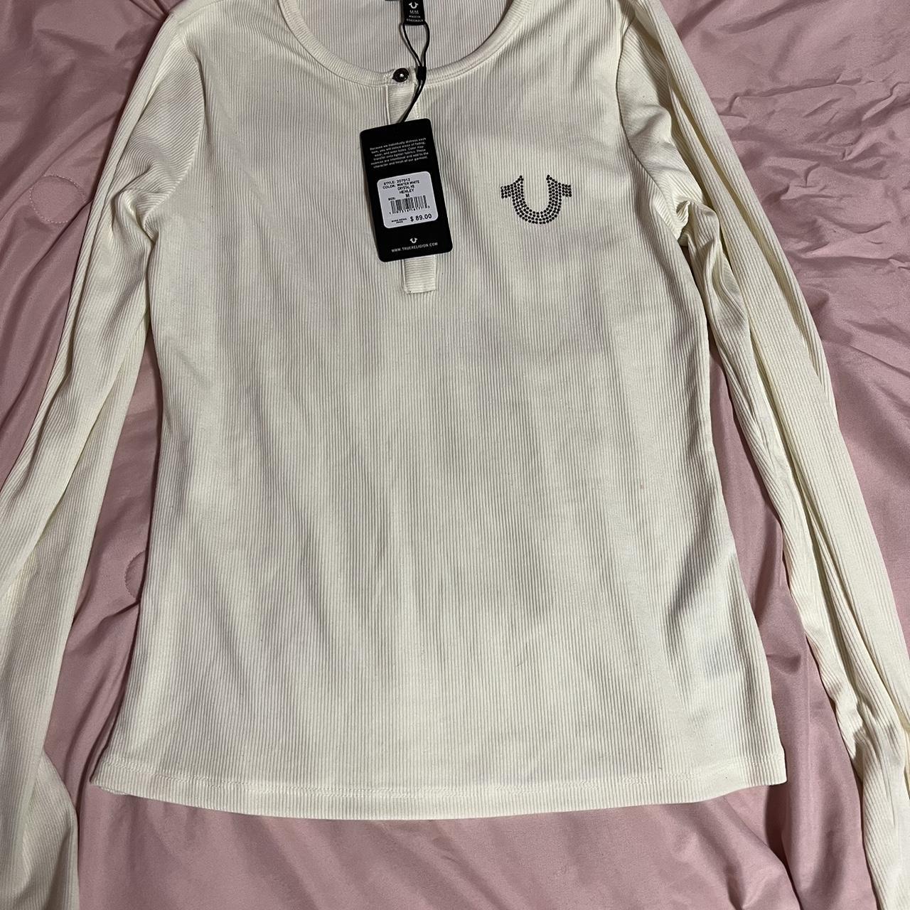 True religion women's white long sleeve shirt with | Depop