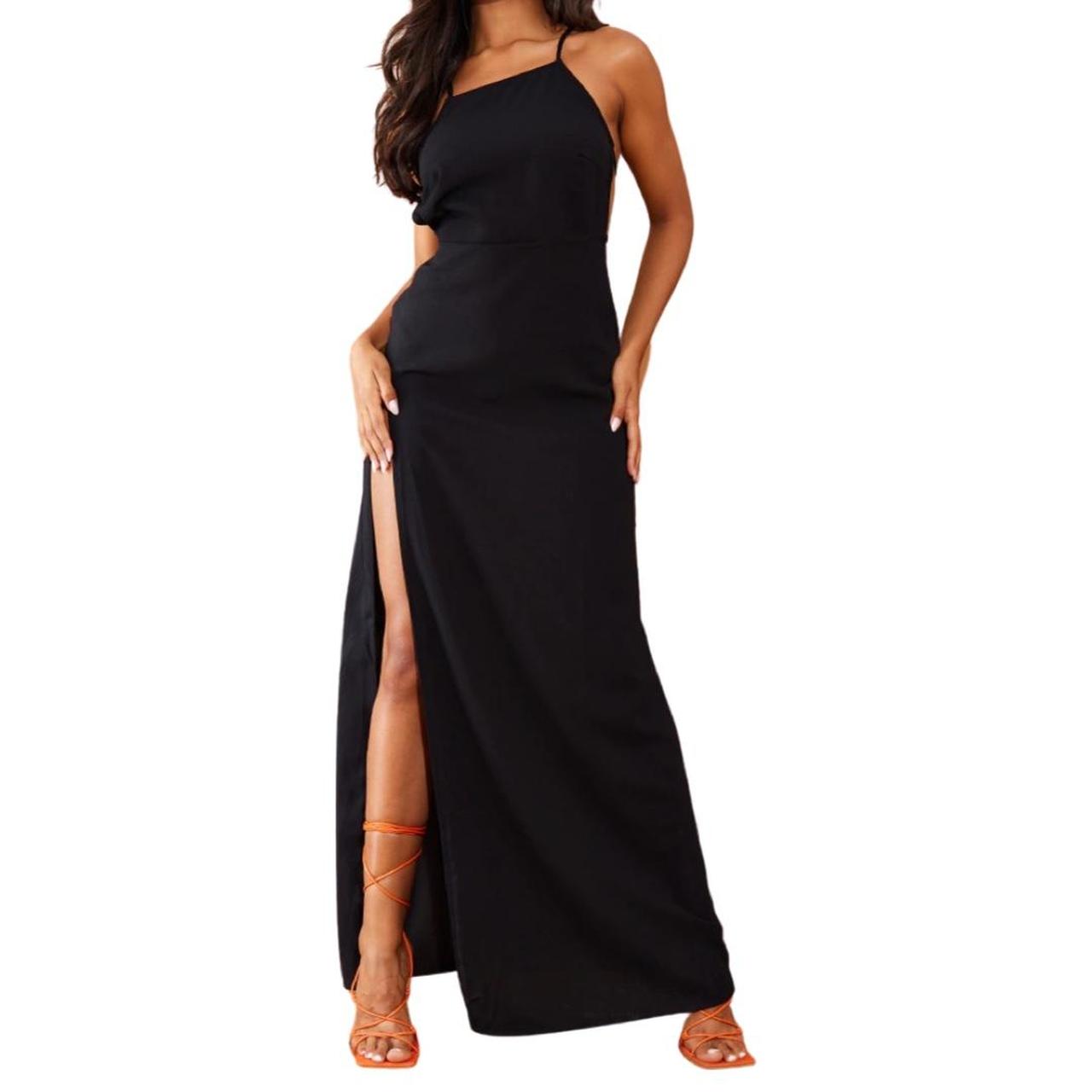 Black Strappy Back Detail Chiffon Maxi Dress