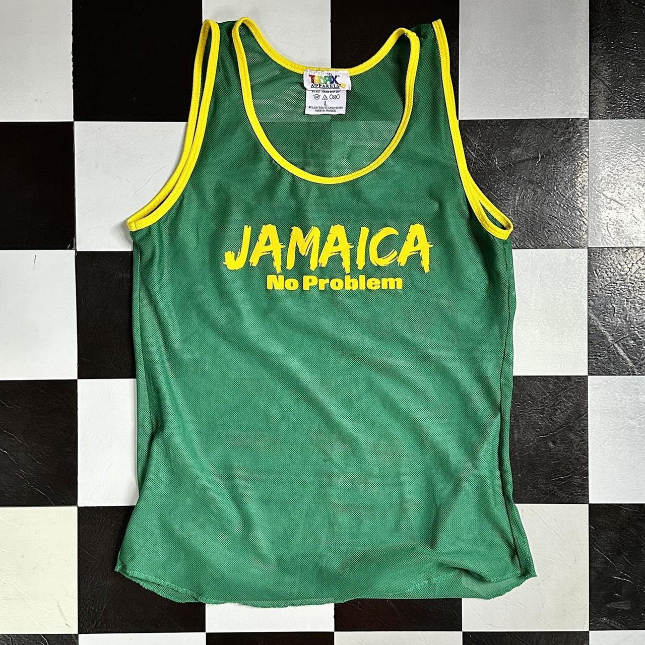 Vintage Mesh JAMAICA Problem Green Ringer - Depop