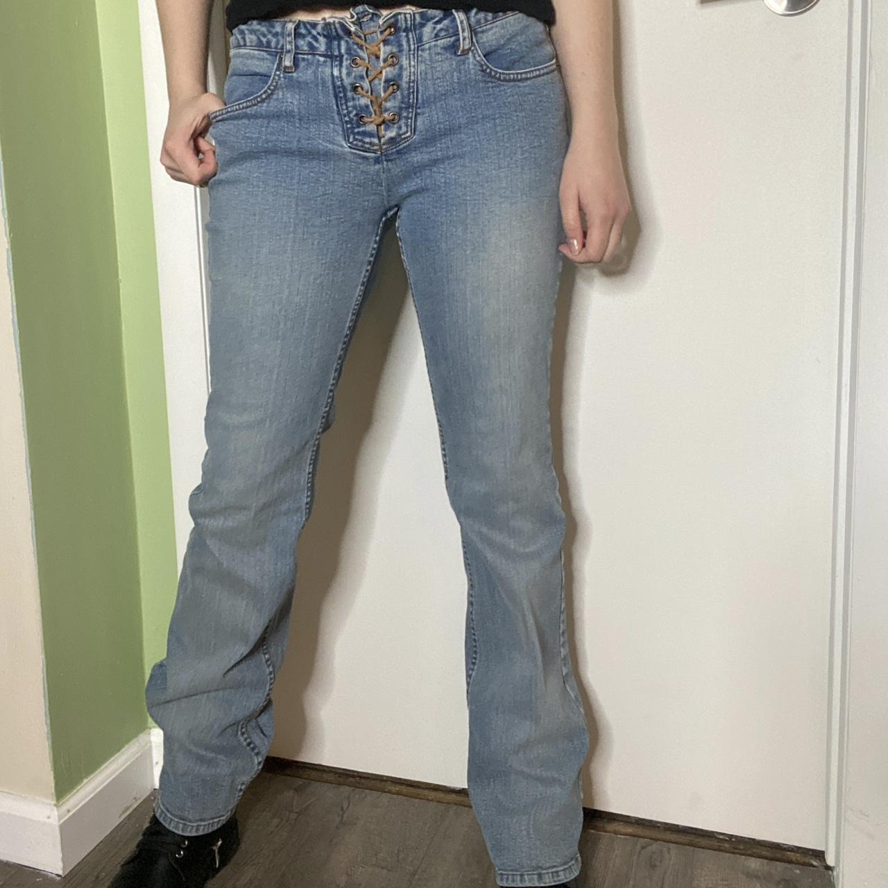 Vintage Y2K lace up front low rise jeans, from Arden... - Depop