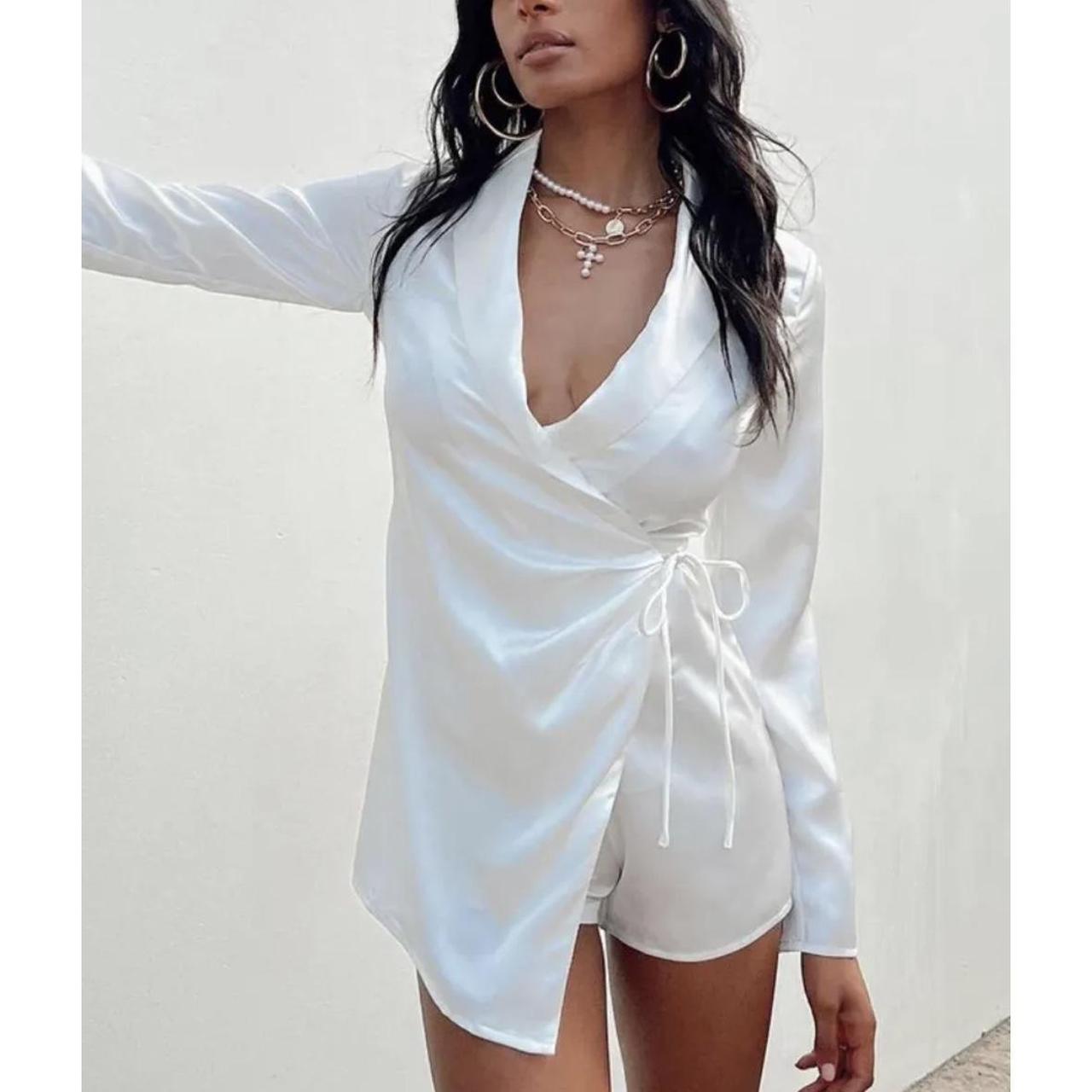 White silk retailer romper