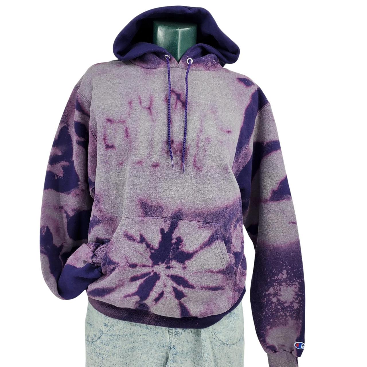 Custom Bleached Tie Dye Champion Hooded Sweatshirt Depop