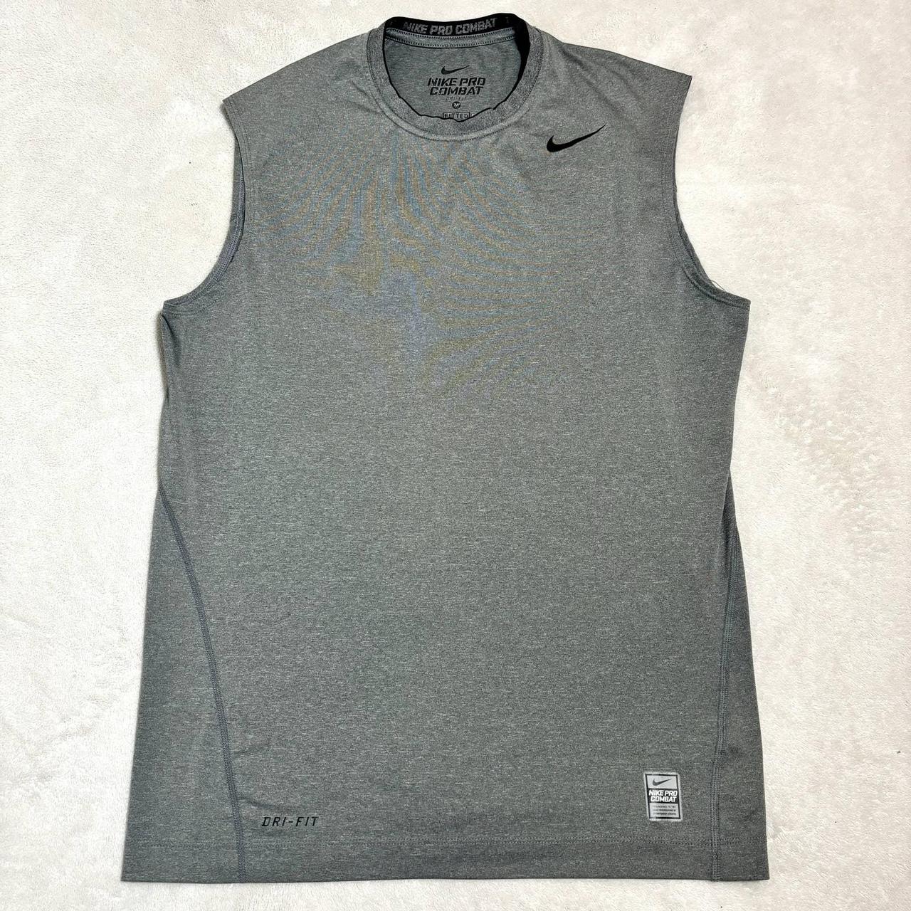 Nike Pro Combat Shirt Mens Large Blue Sleeveless Fitted Dri-Fit Logo