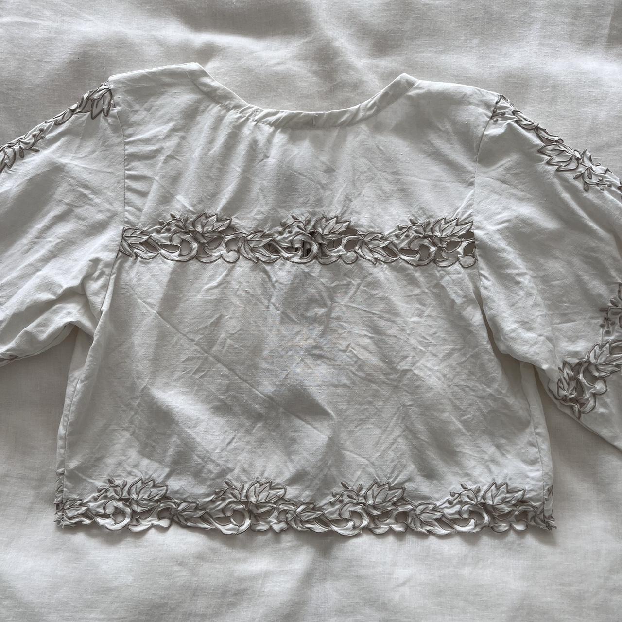 Handmade linen open-front blouse with contrast... - Depop