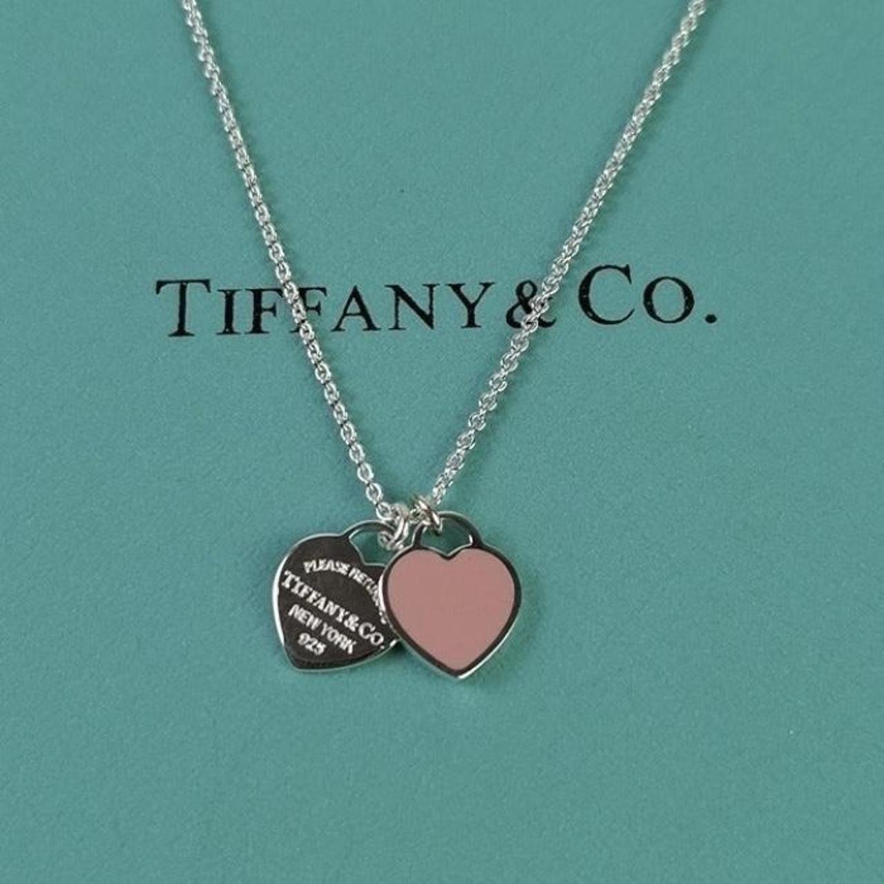 Tiffany & Co. Pink Double Heart Tag Pendant Silver - Depop