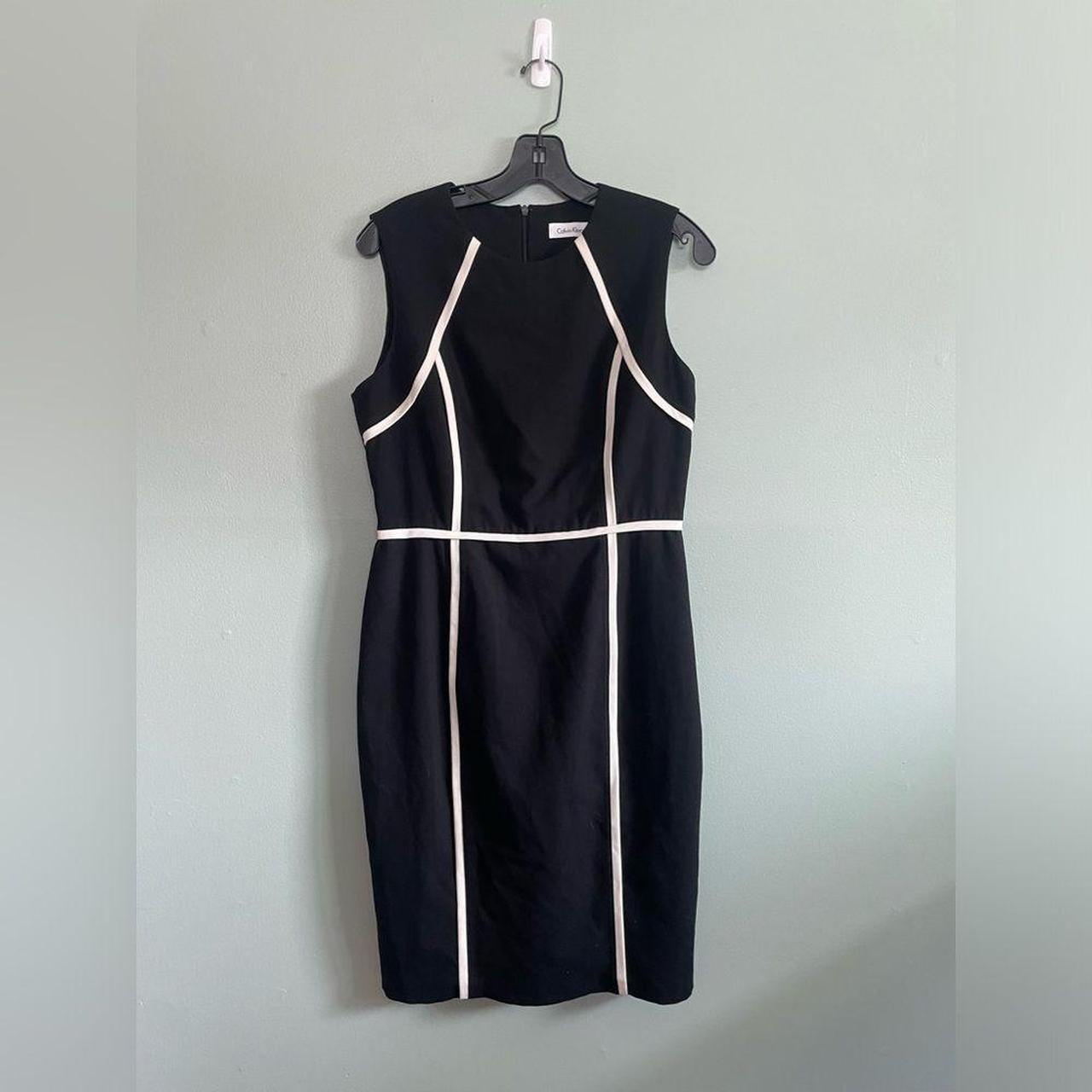 Calvin klein black dress with white piping best sale