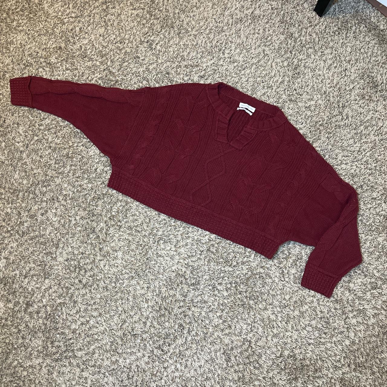 Cropped knit sweater in burgundy. #knit #knittop... - Depop