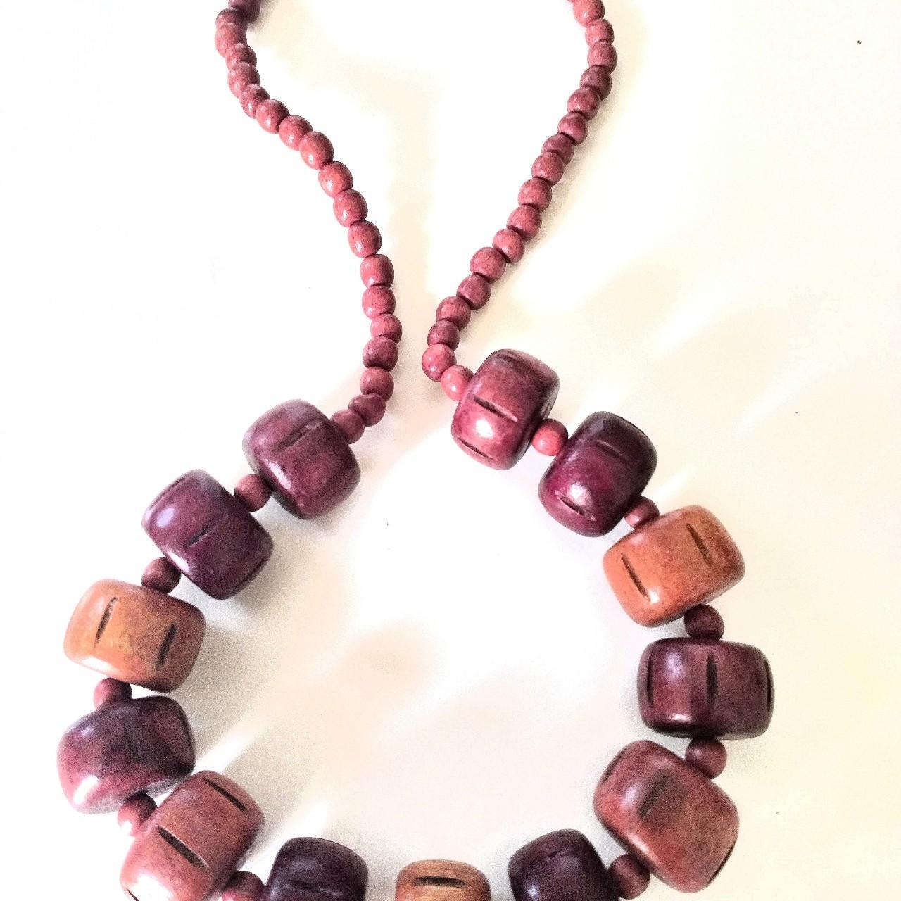 All natural Chunky Wood Necklace strung with strong... - Depop