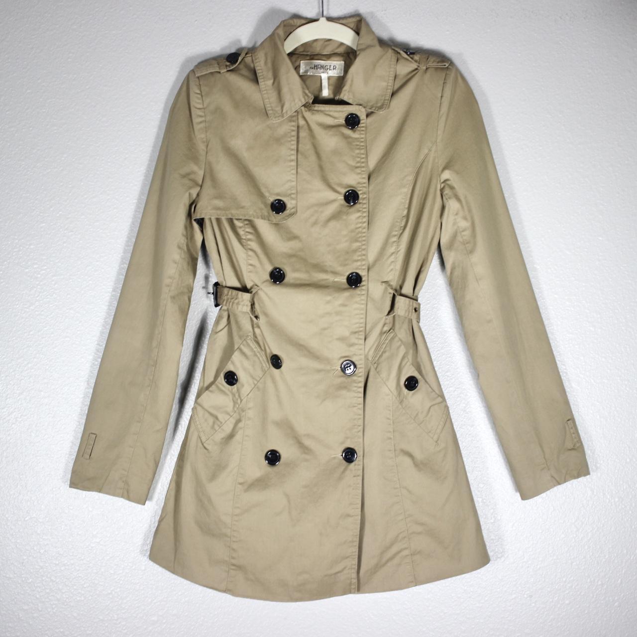 The Hanger Trench Coat Beige color with black... - Depop