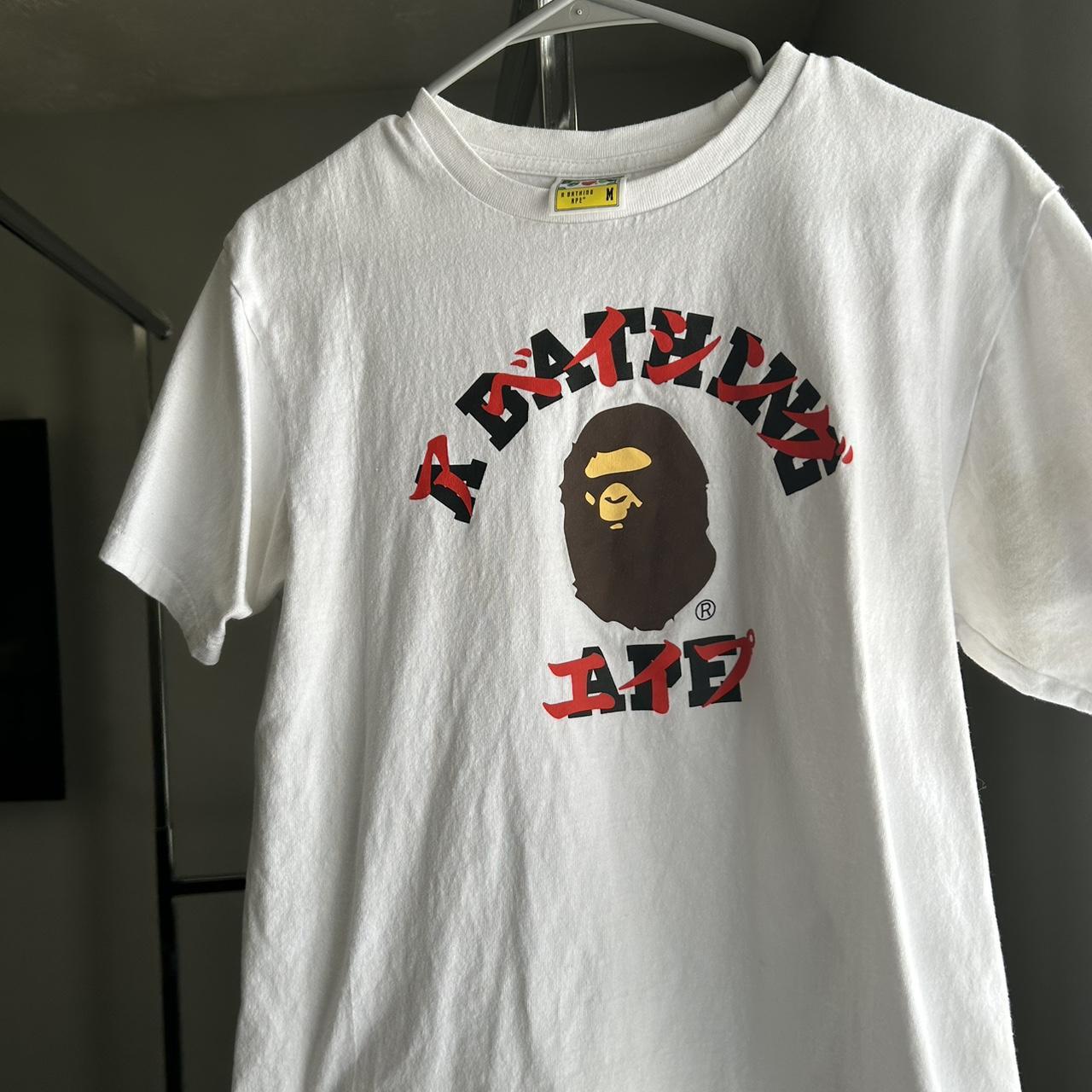 BAPE Men's White and Red T-shirt | Depop