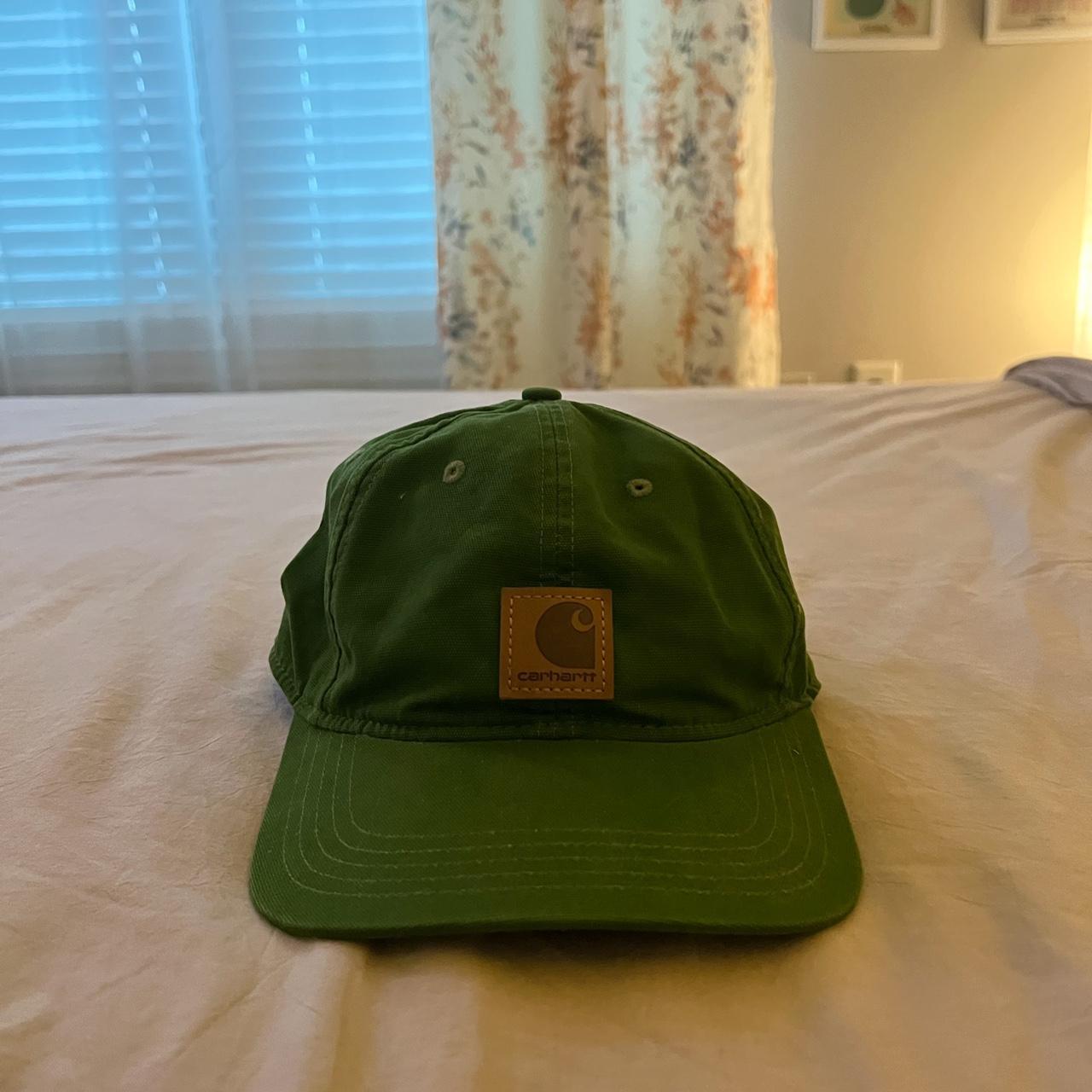 green carhartt workers cap w/ velcro strap never... Depop