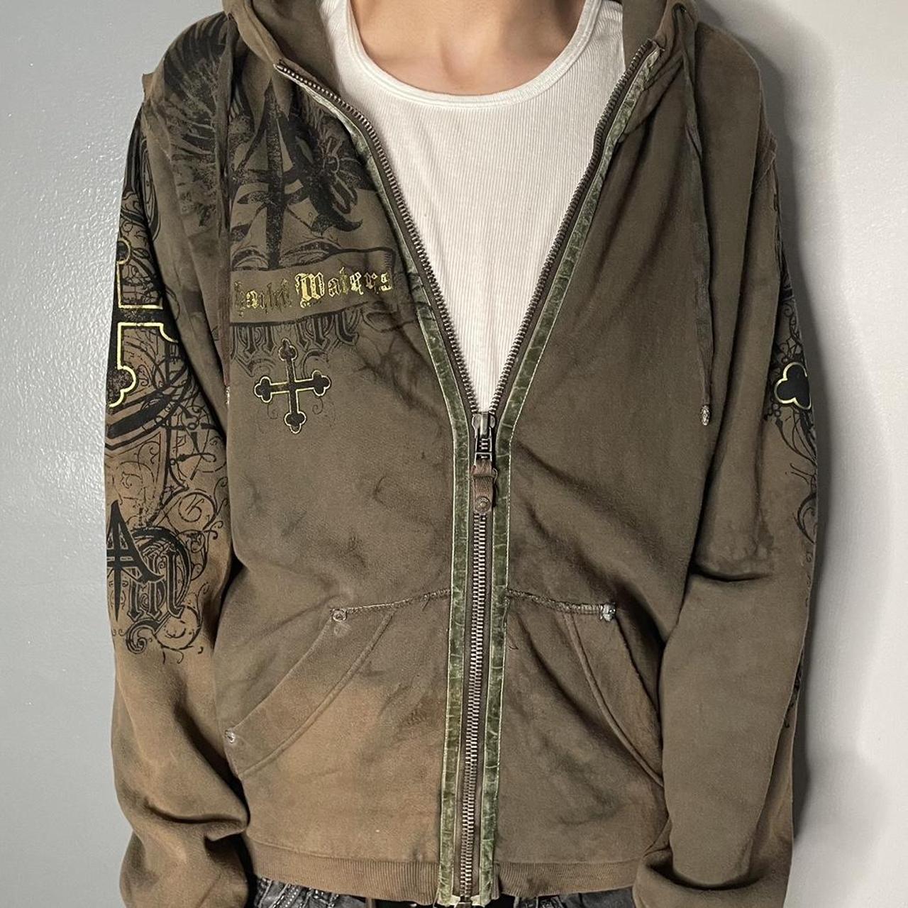 Affliction Men's Green and Khaki Hoodie