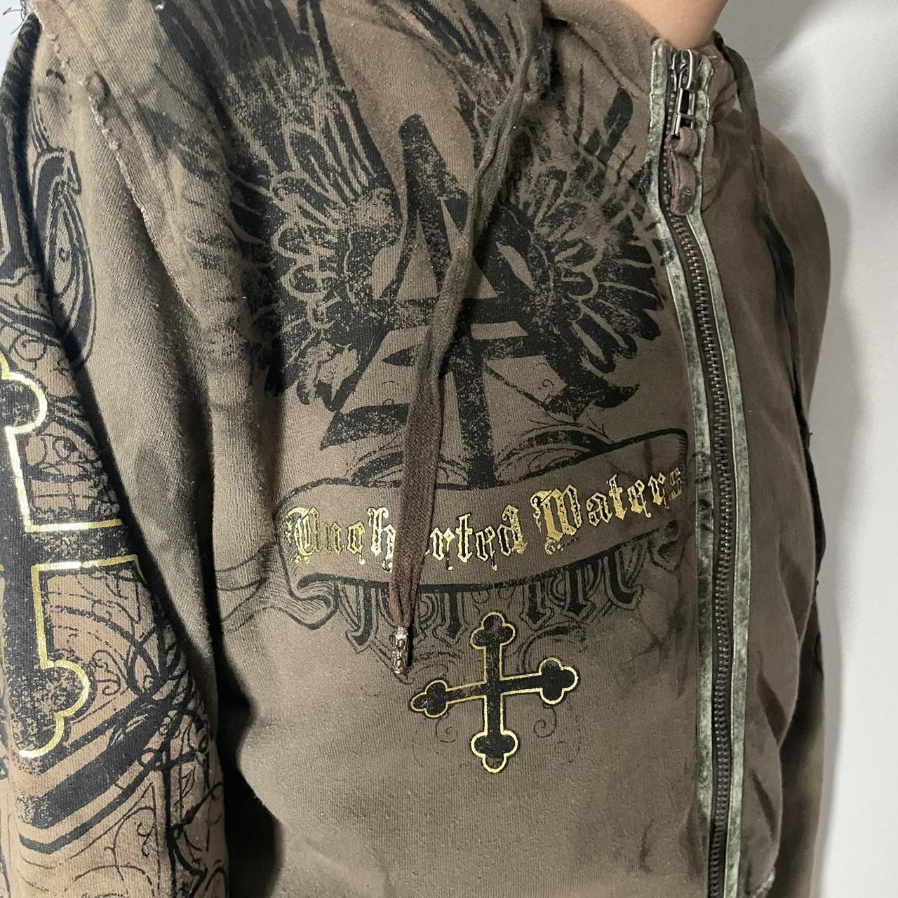 Affliction Men's Green and Khaki Hoodie (2)