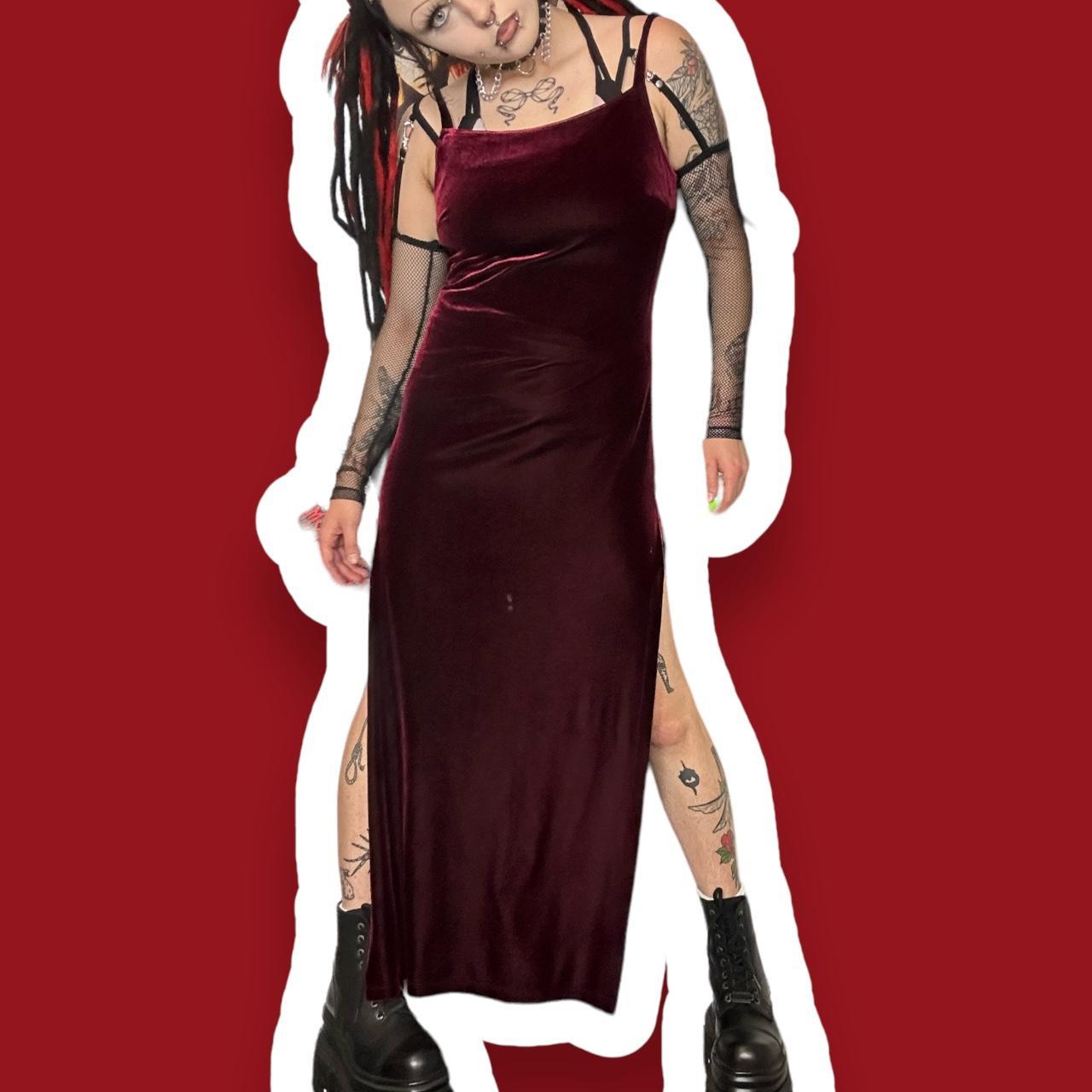 vintage 90s velvet maxi dress no tagged size:... - Depop