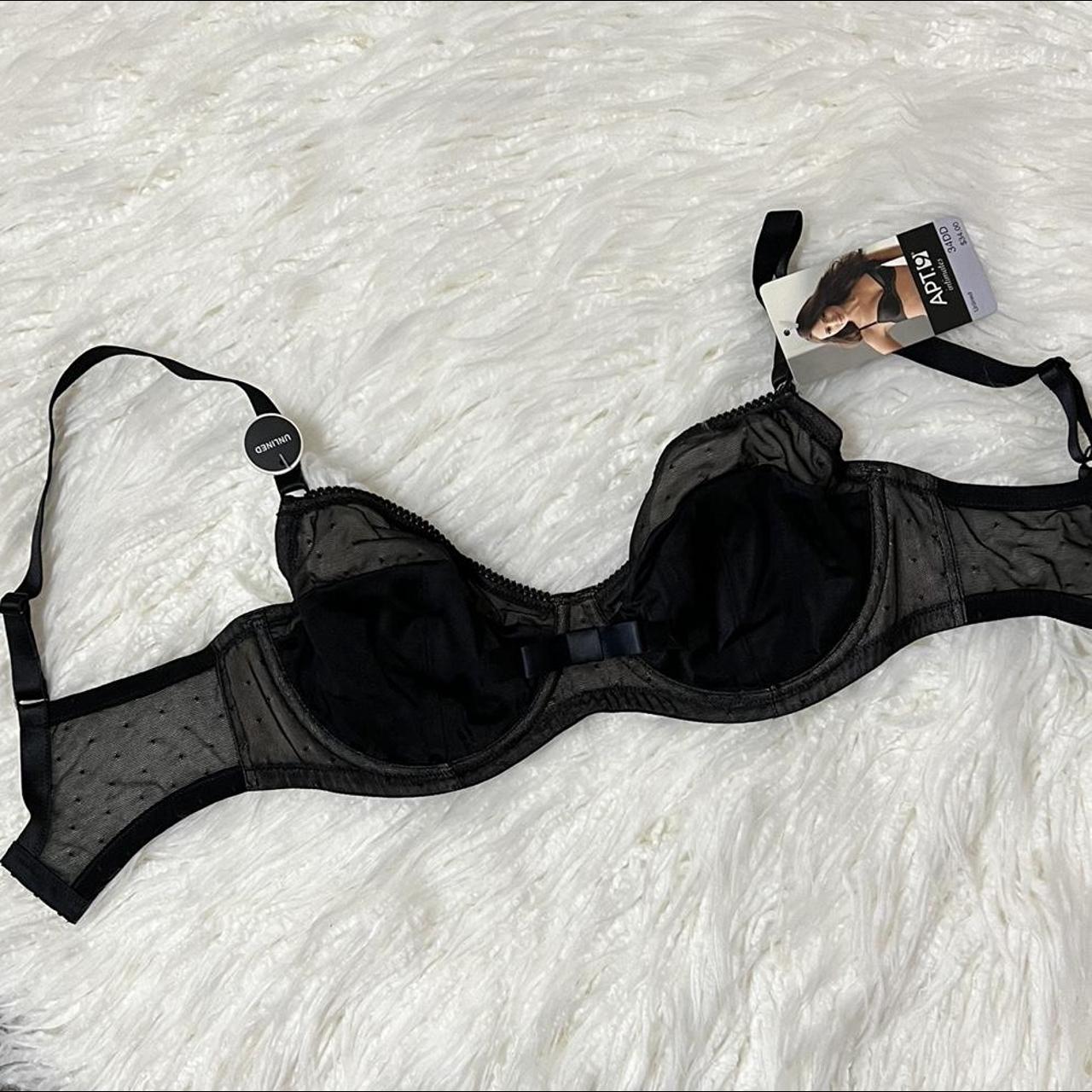 Black mesh bra with silky bow on the center Labeled... Depop