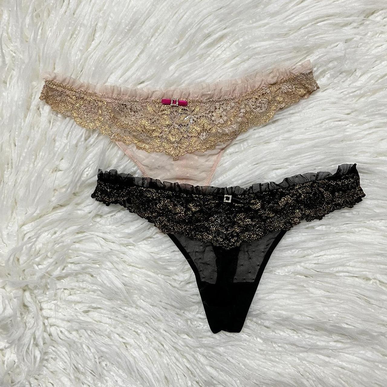 Mesh and lace panty set thong style Shiny gold... - Depop