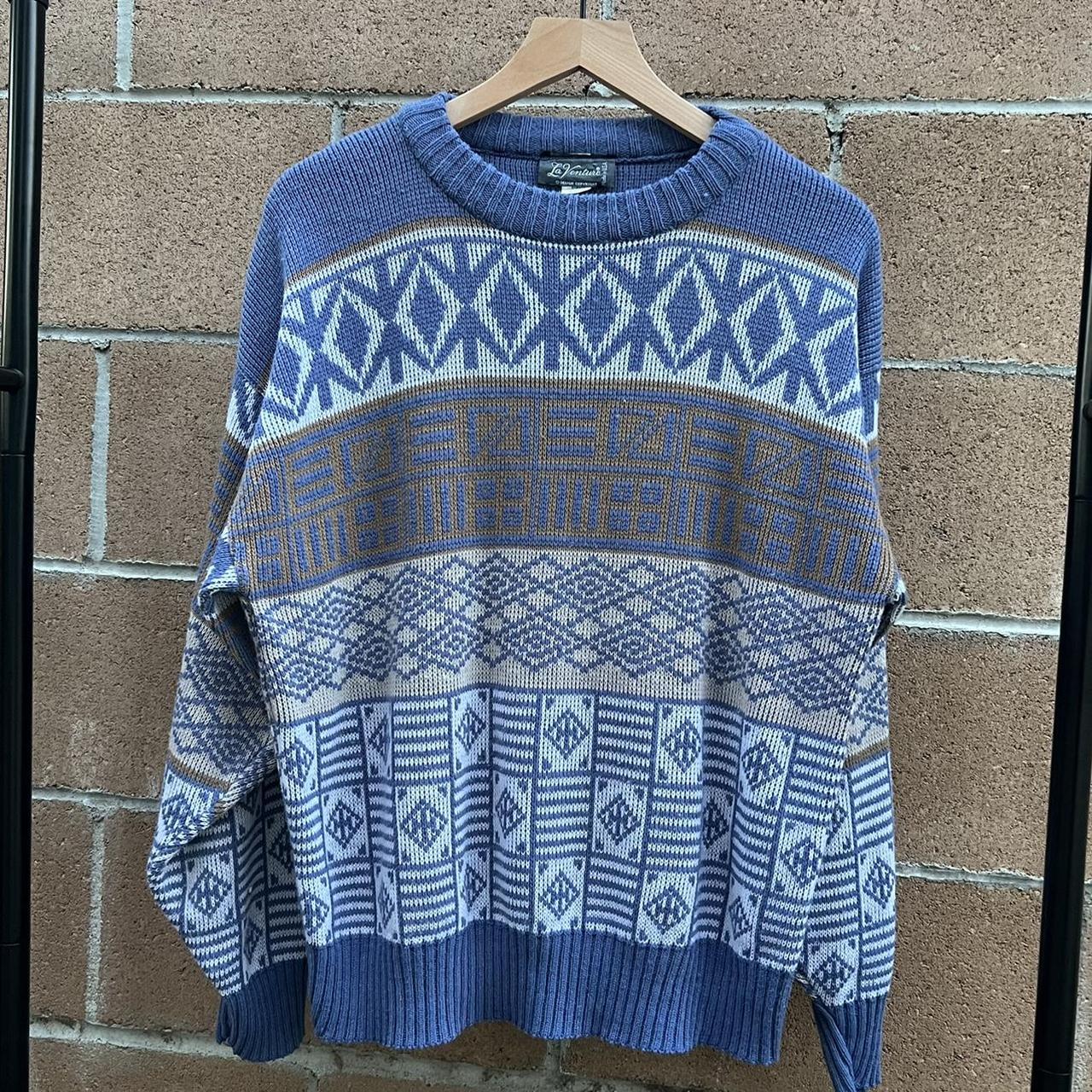 vintage blue knit sweater by La Venture. made in... - Depop