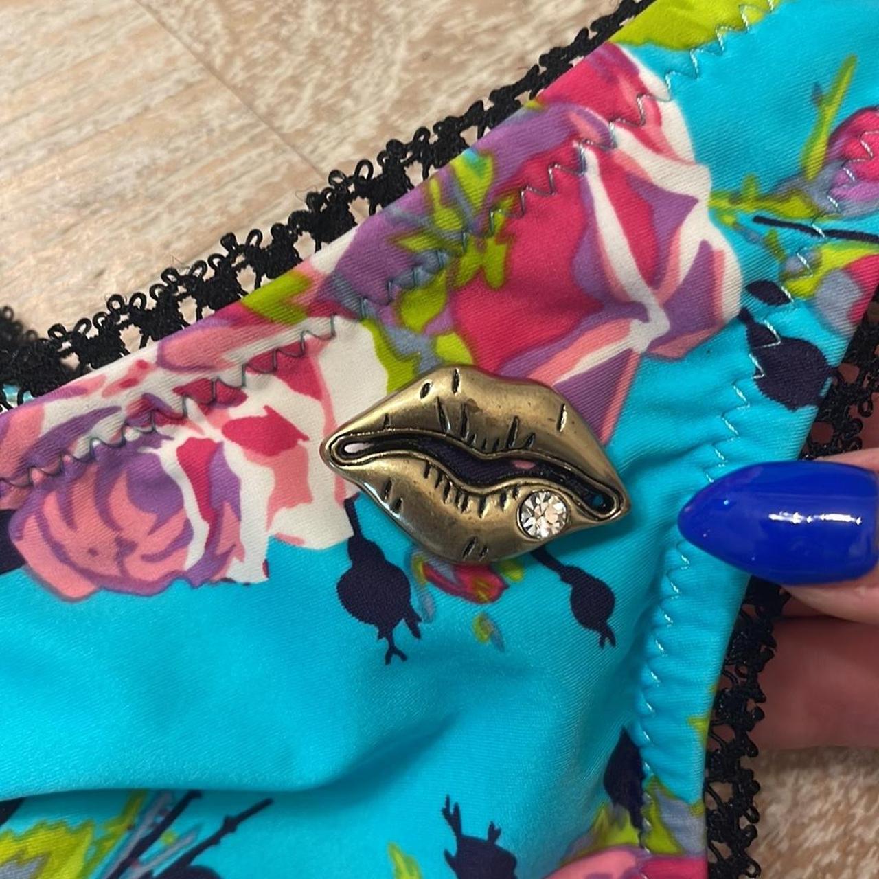 Betsey Johnson Women's Blue And Pink Swimsuit-one-piece | Depop