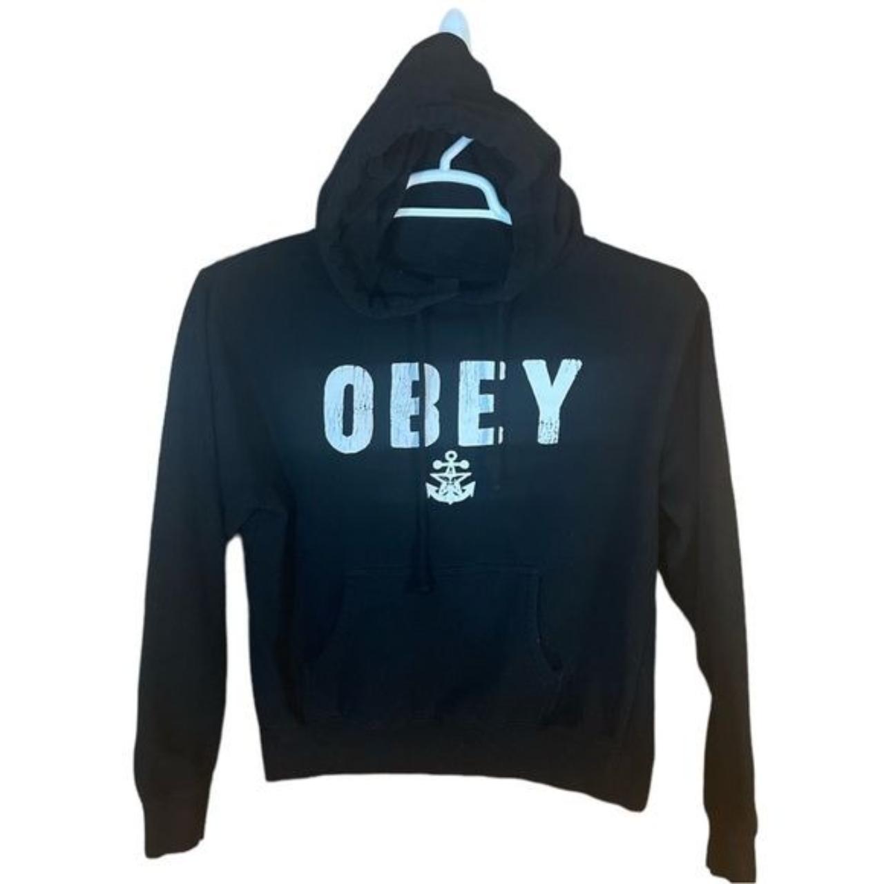 Obey Hoodie Womens Large Black Streetwear Logo Depop