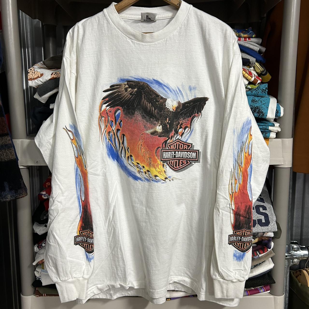 VTG 90s Harley Davidson Flame Long Sleeve Shirt!... - Depop