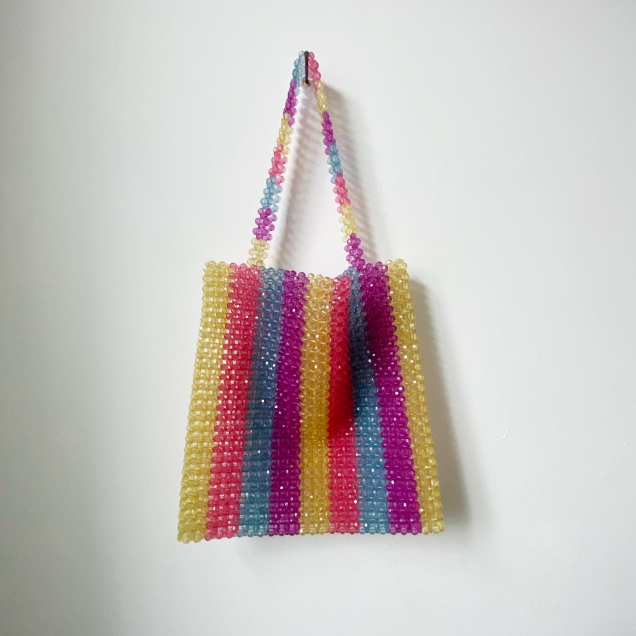 Beautiful beaded rainbow tote style shoulder bag... - Depop